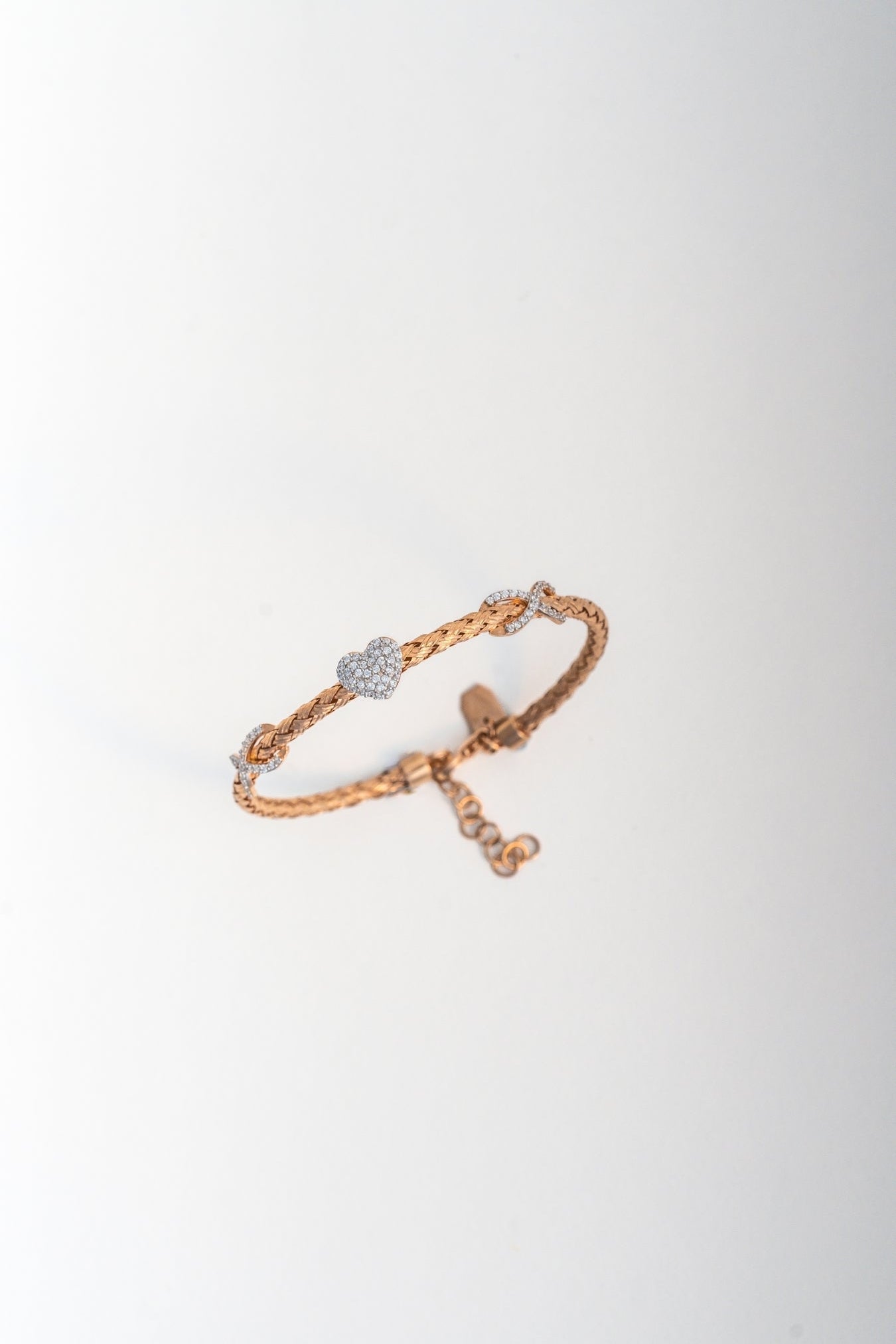 Rose-Gold Heart Motif Bracelet with CZ Accents