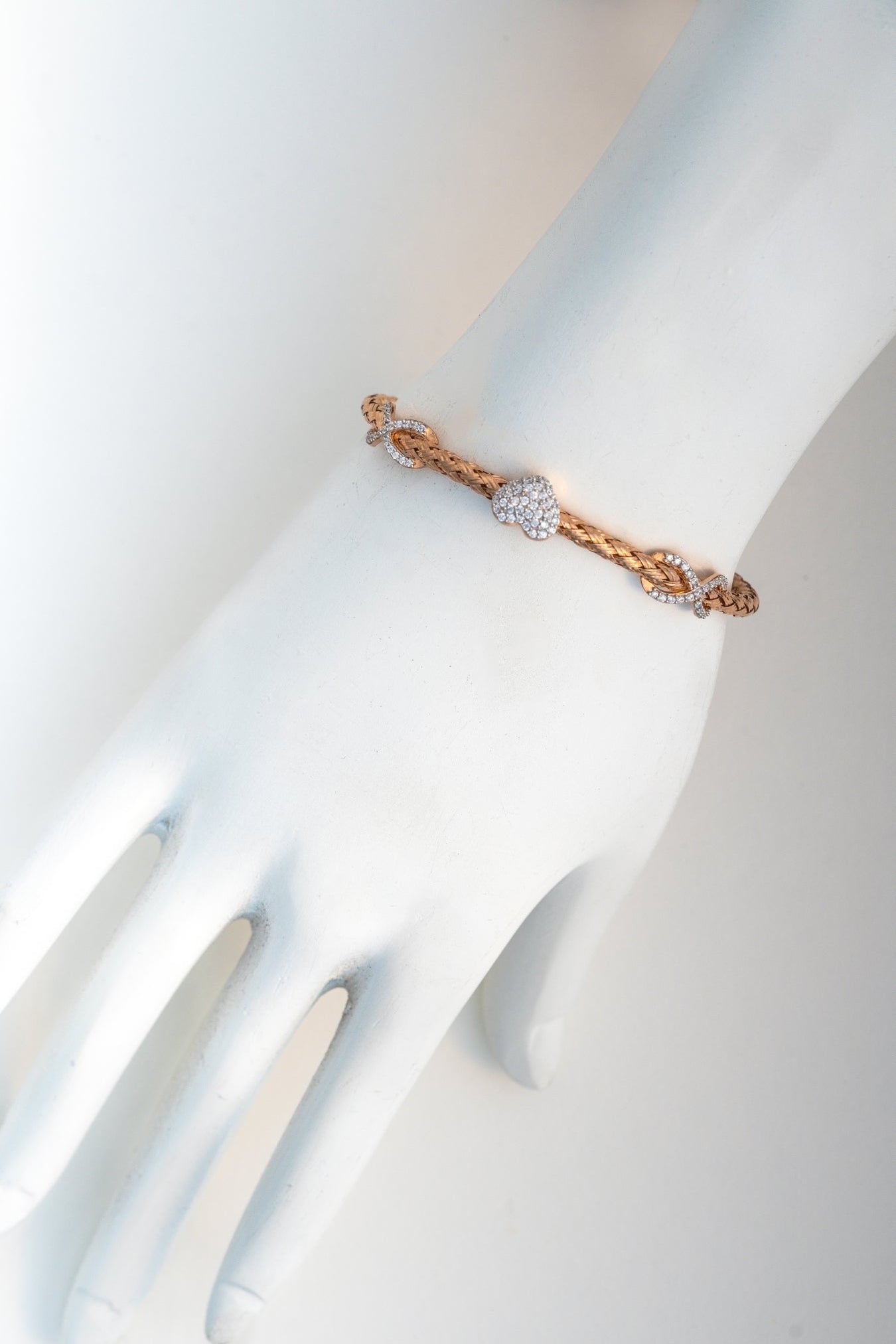 Rose-Gold Heart Motif Bracelet with CZ Accents