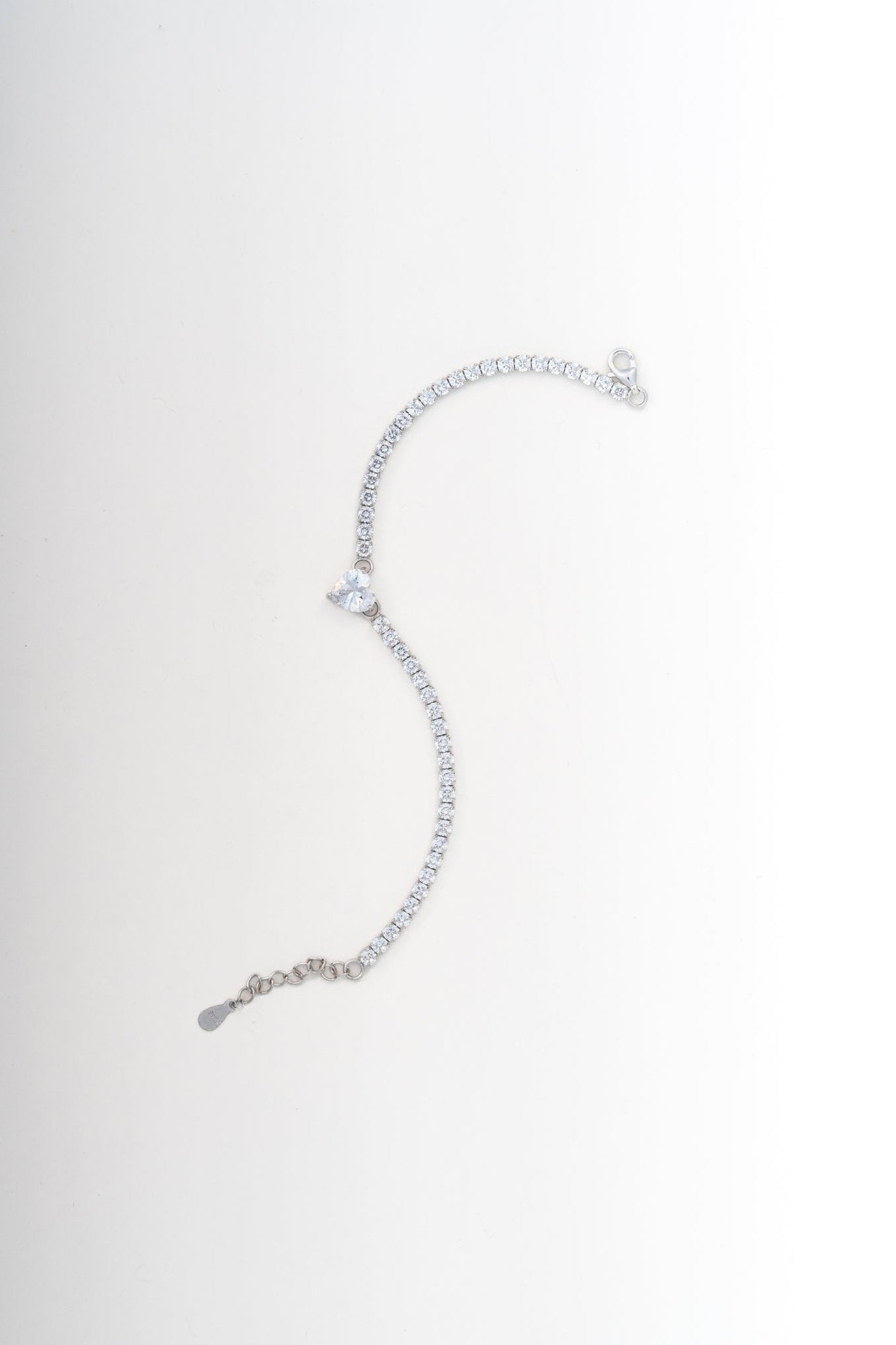 Pure 925 Silver Heart-Center Tennis Bracelet with CZ Stones (8 Inch)