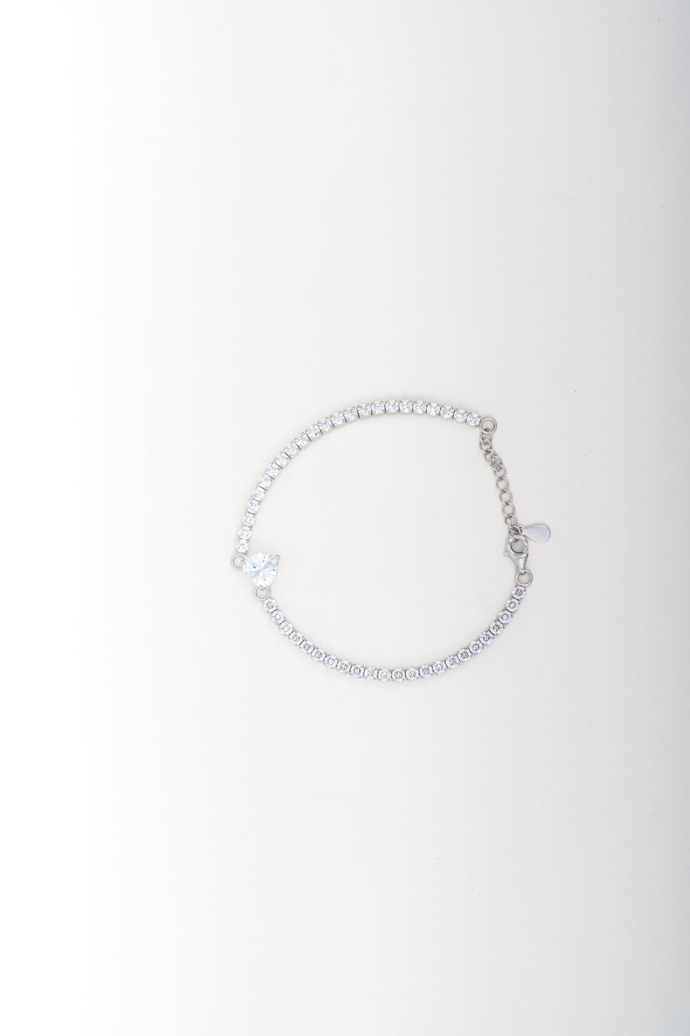Pure 925 Silver Heart-Center Tennis Bracelet with CZ Stones (8 Inch)