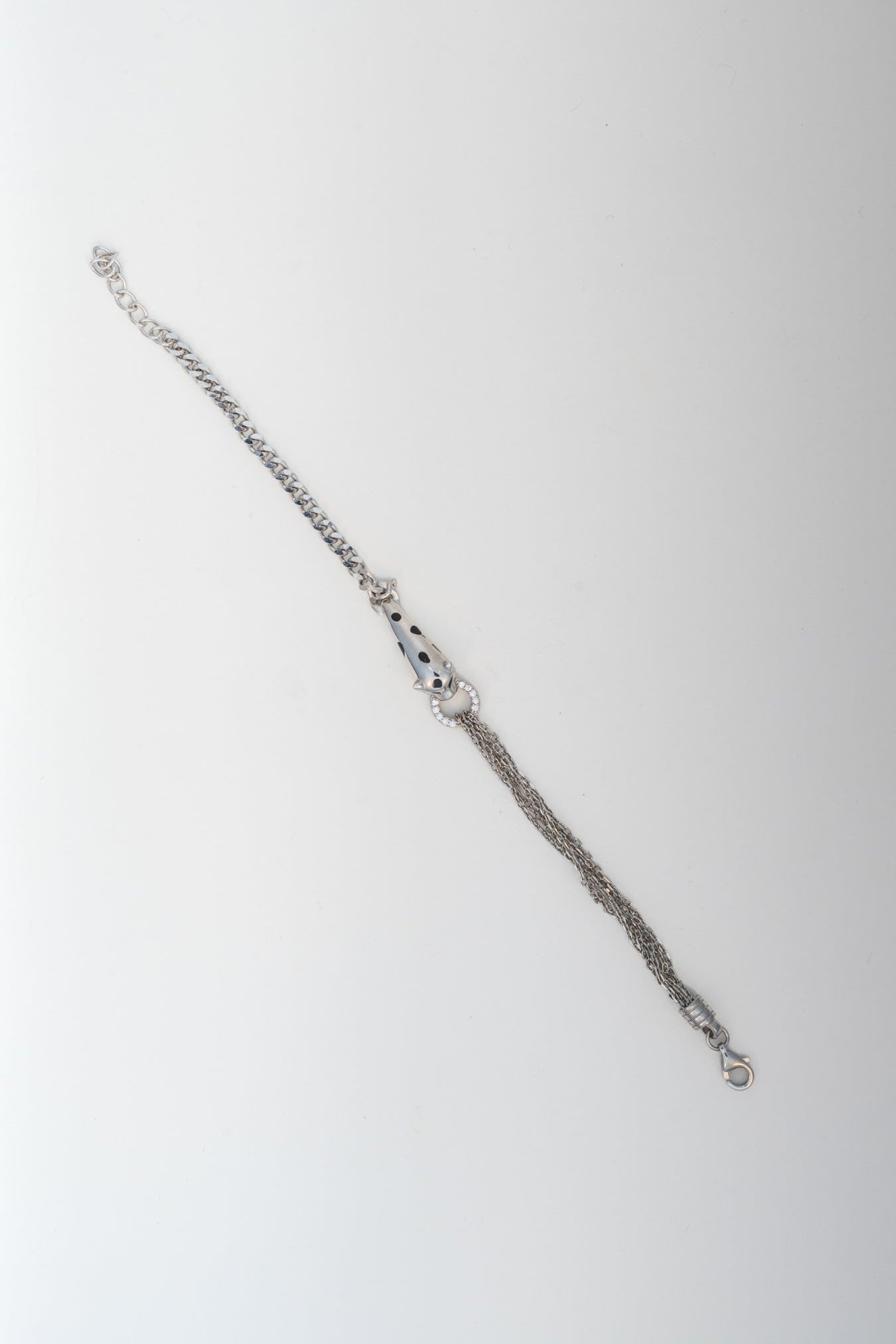 Pure 925 Silver Panther Motif Bracelet with Multi-Chain Design (8 Inch)