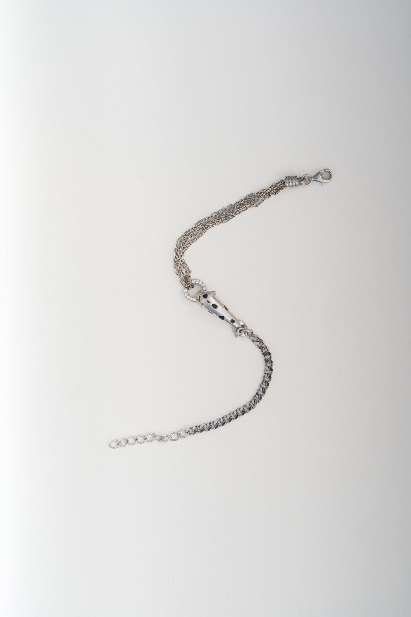 Pure 925 Silver Panther Motif Bracelet with Multi-Chain Design (8 Inch)