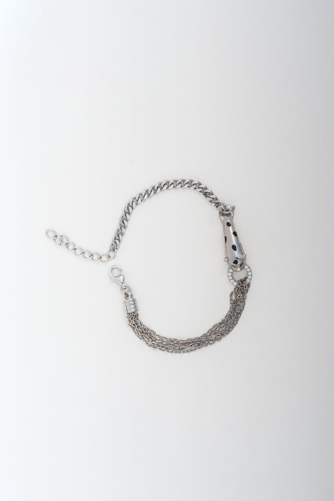 Pure 925 Silver Panther Motif Bracelet with Multi-Chain Design (8 Inch)