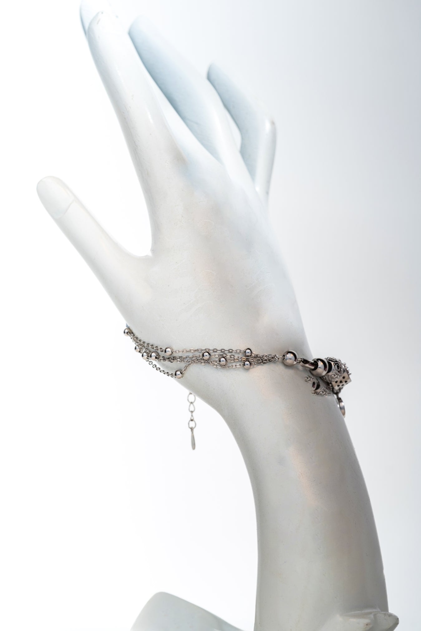 Pure 925 Silver Beaded Charm Bracelet with Red & Crystal Accents (Adjustable)