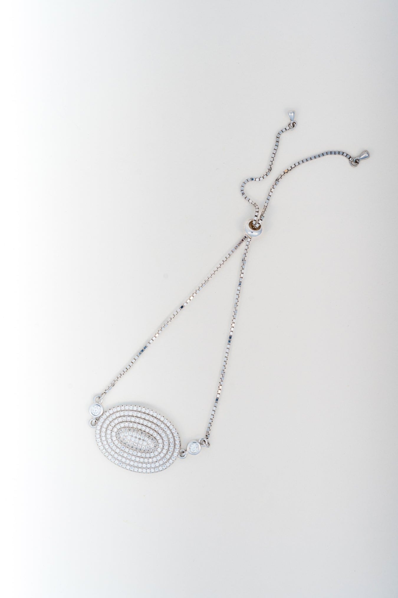 Pure 925 Silver Oval-Center Statement Bracelet with CZ Accents (Free Size)