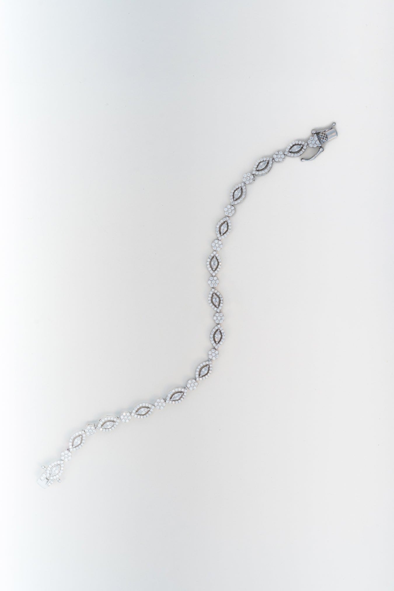 Marquise & Floral Design Pure 925 Silver CZ Bracelet (7.3 Inch)