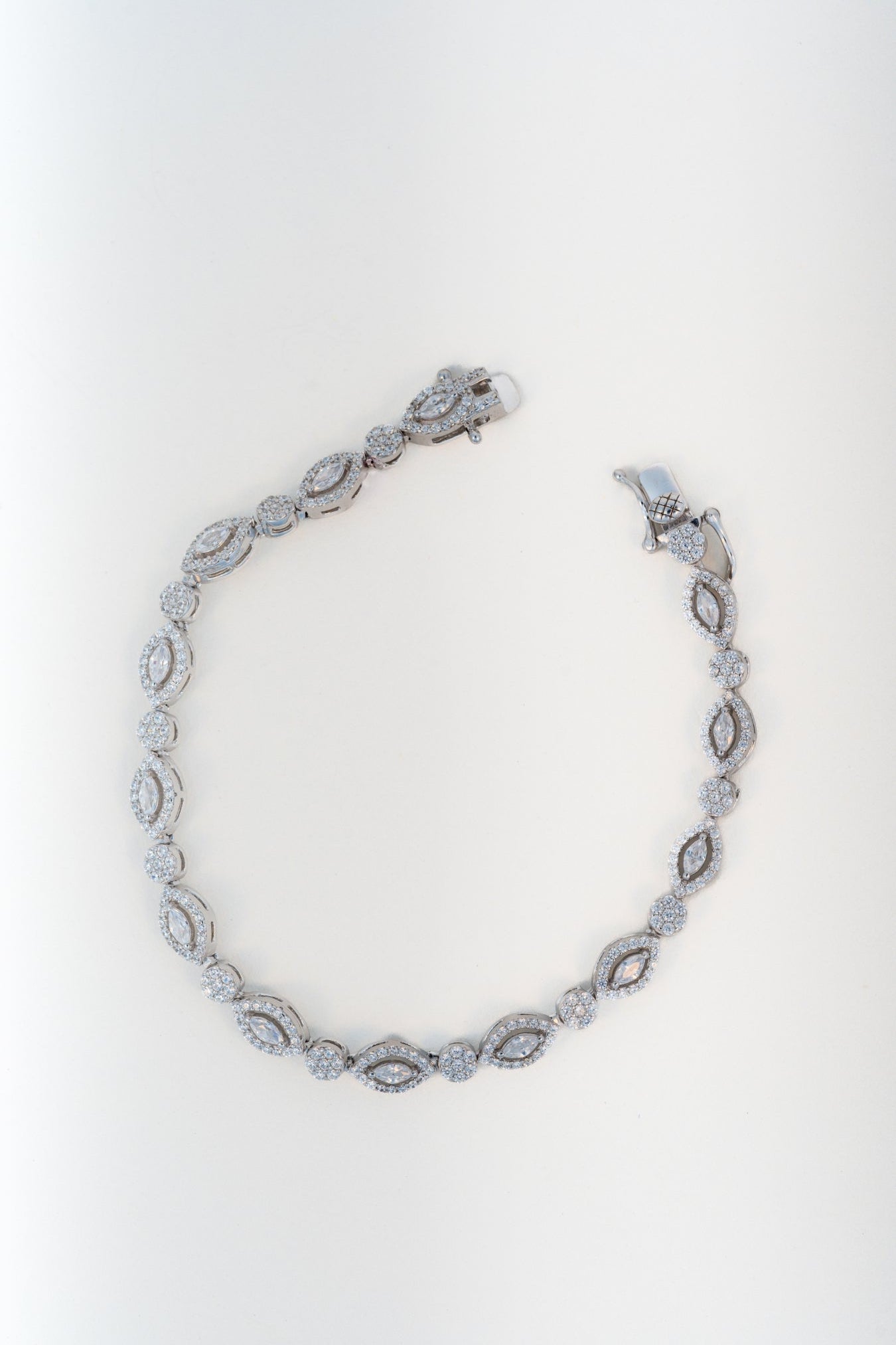 Marquise & Floral Design Pure 925 Silver CZ Bracelet (7.3 Inch)