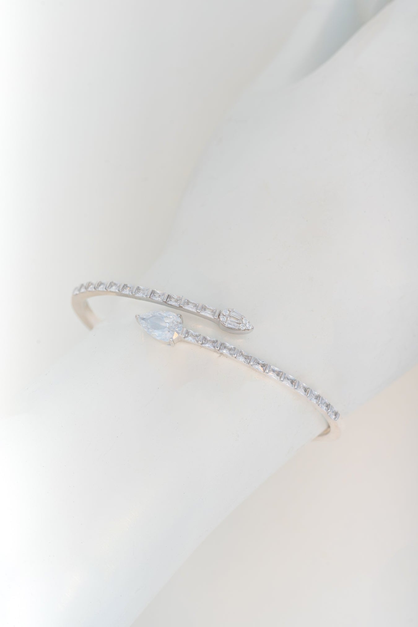 Wraparound Pure 925 Silver Bracelet with Pear-Cut CZ Accents (Free Size)