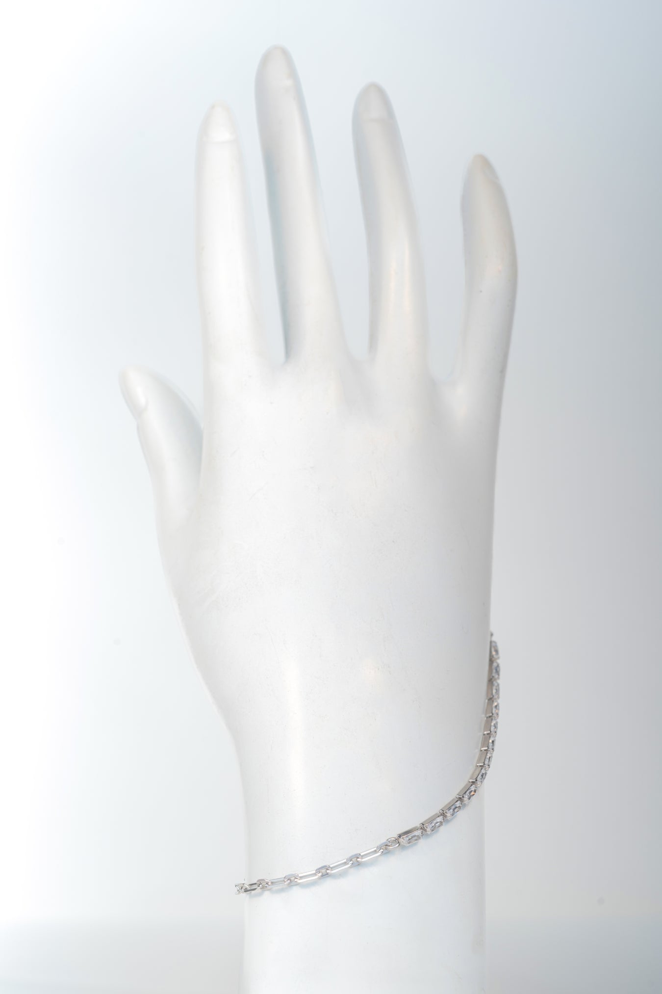 Sterling Pure 925 Silver Chain Bracelet with Baguette Accents – 8 inch
