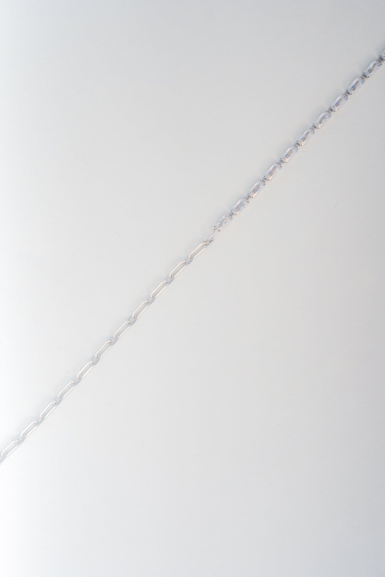 Sterling Pure 925 Silver Chain Bracelet with Baguette Accents – 8 inch