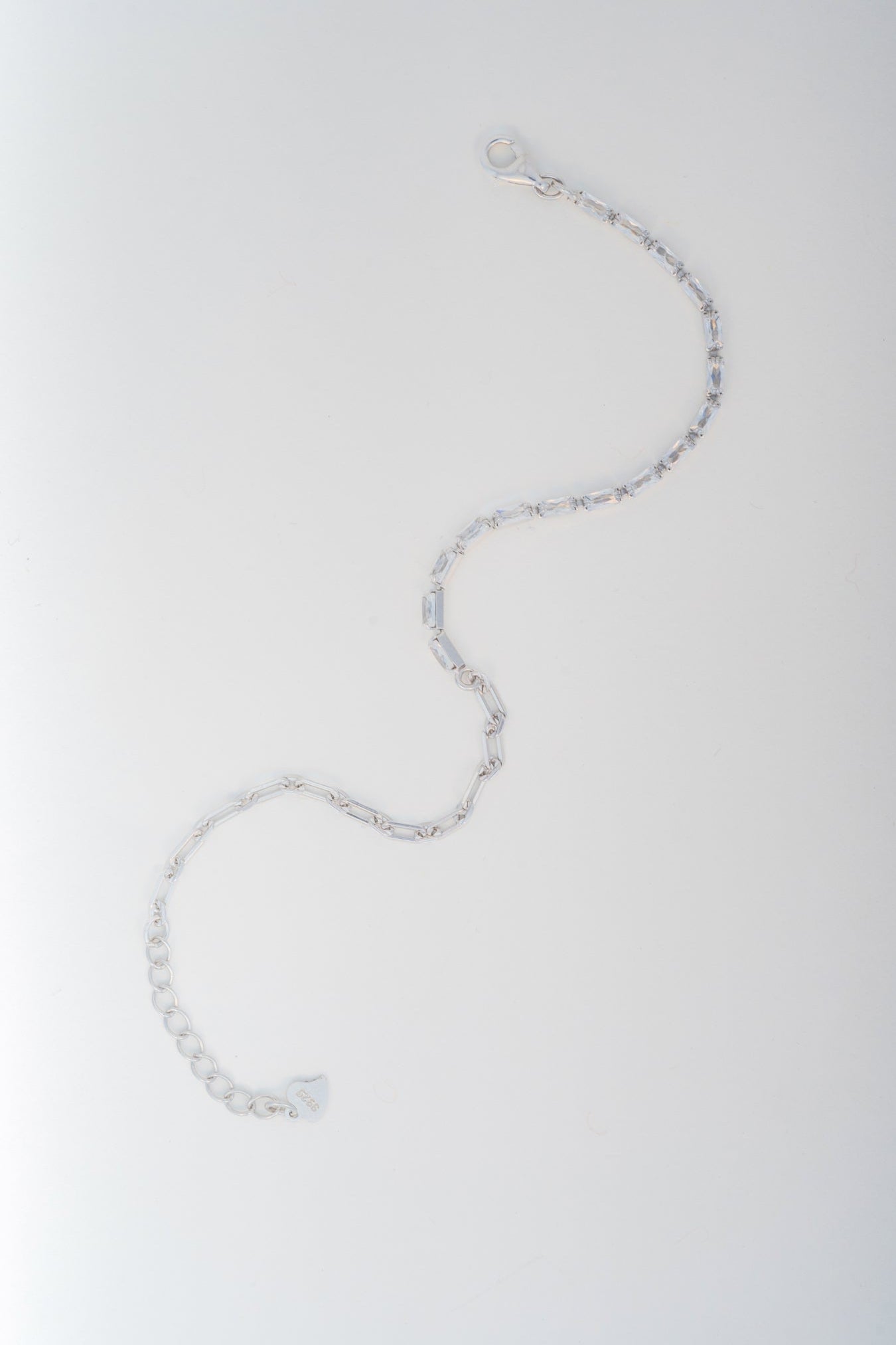 Sterling Pure 925 Silver Chain Bracelet with Baguette Accents – 8 inch