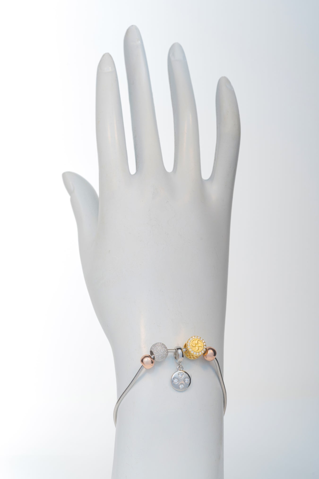 Pure 925 Silver Charm Beaded Snake Chain Bracelet – 7.5 inch
