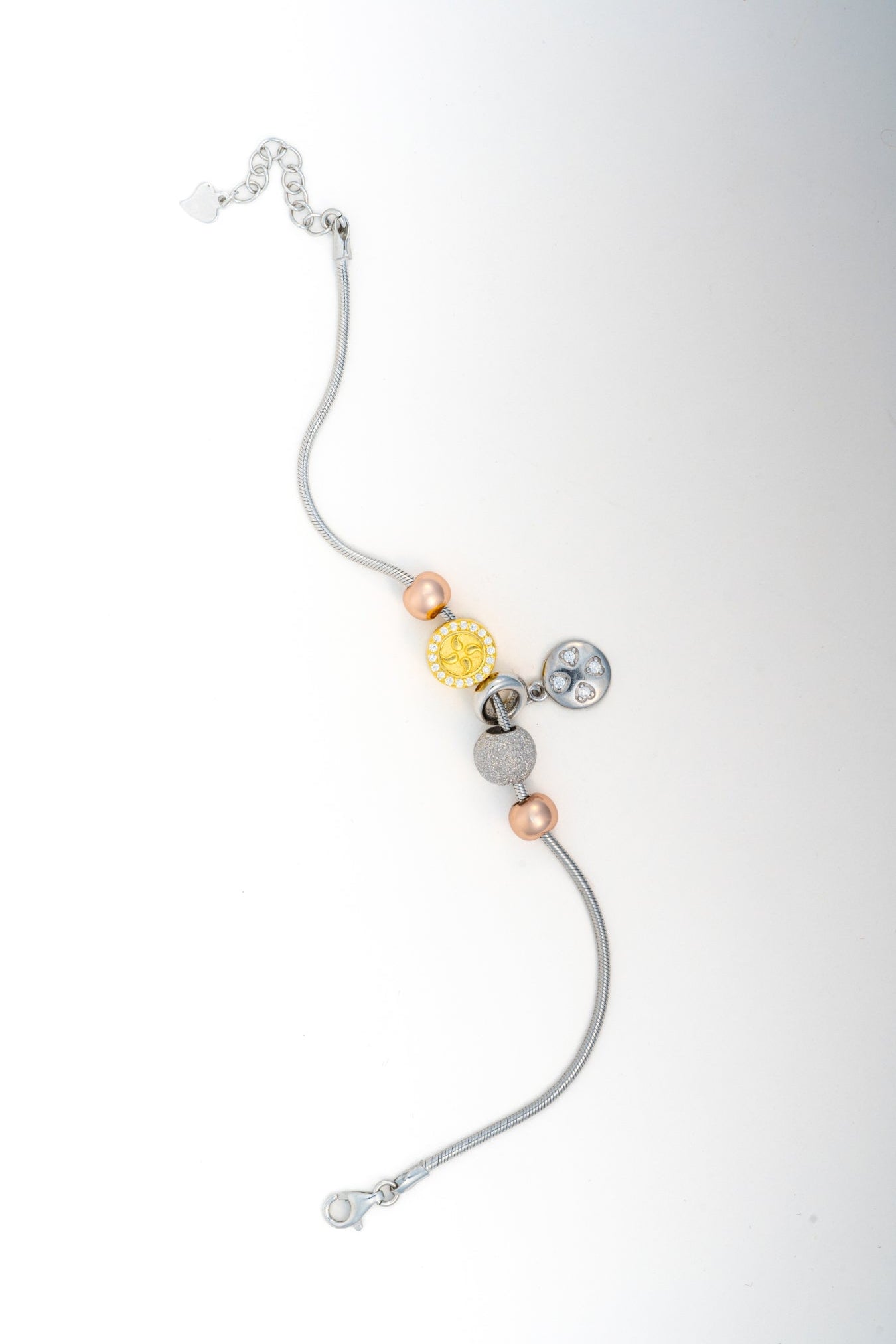 Pure 925 Silver Charm Beaded Snake Chain Bracelet – 7.5 inch