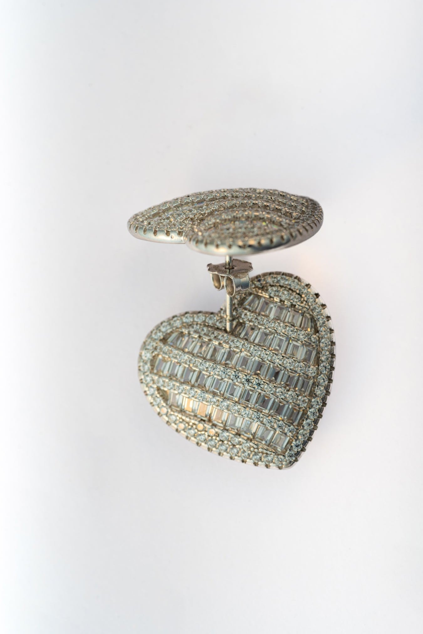 Pure 925 Silver Heart Earrings with Baguette & Round CZ 20x21mm