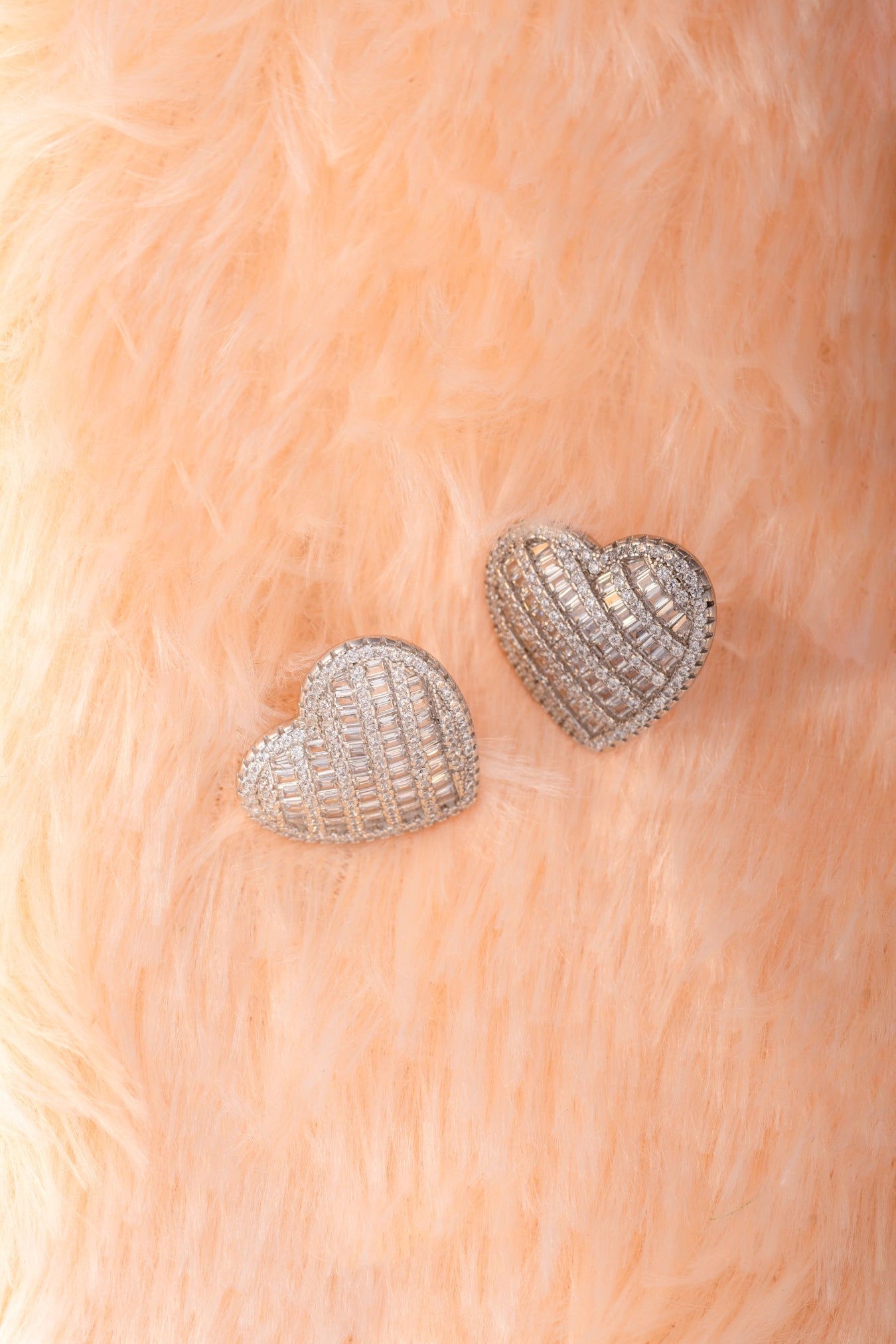 Pure 925 Silver Heart Earrings with Baguette & Round CZ 20x21mm