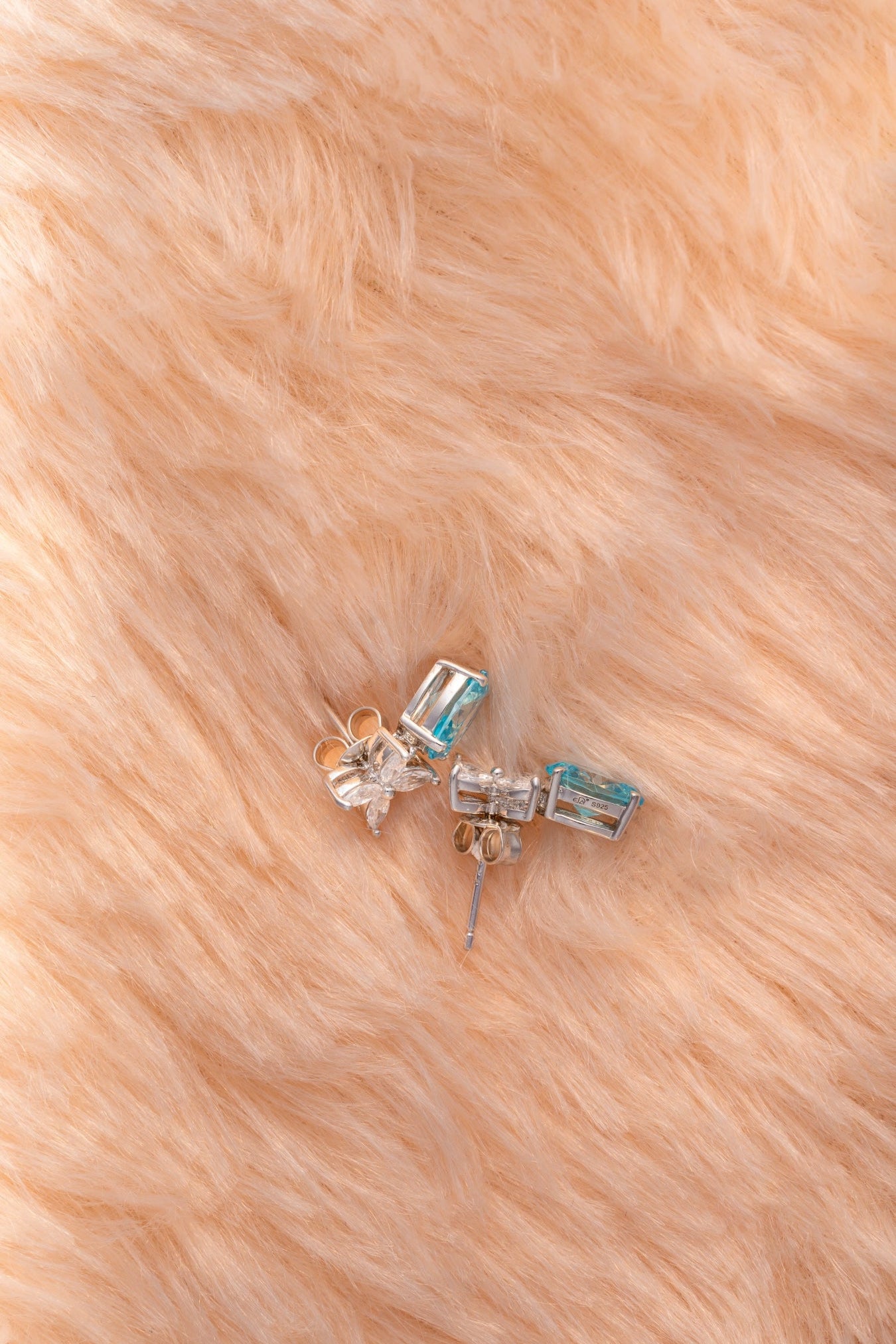 Pure 925 Silver Aqua Oval-Cut Stone Earrings with Floral CZ Cluster – 14x9mm