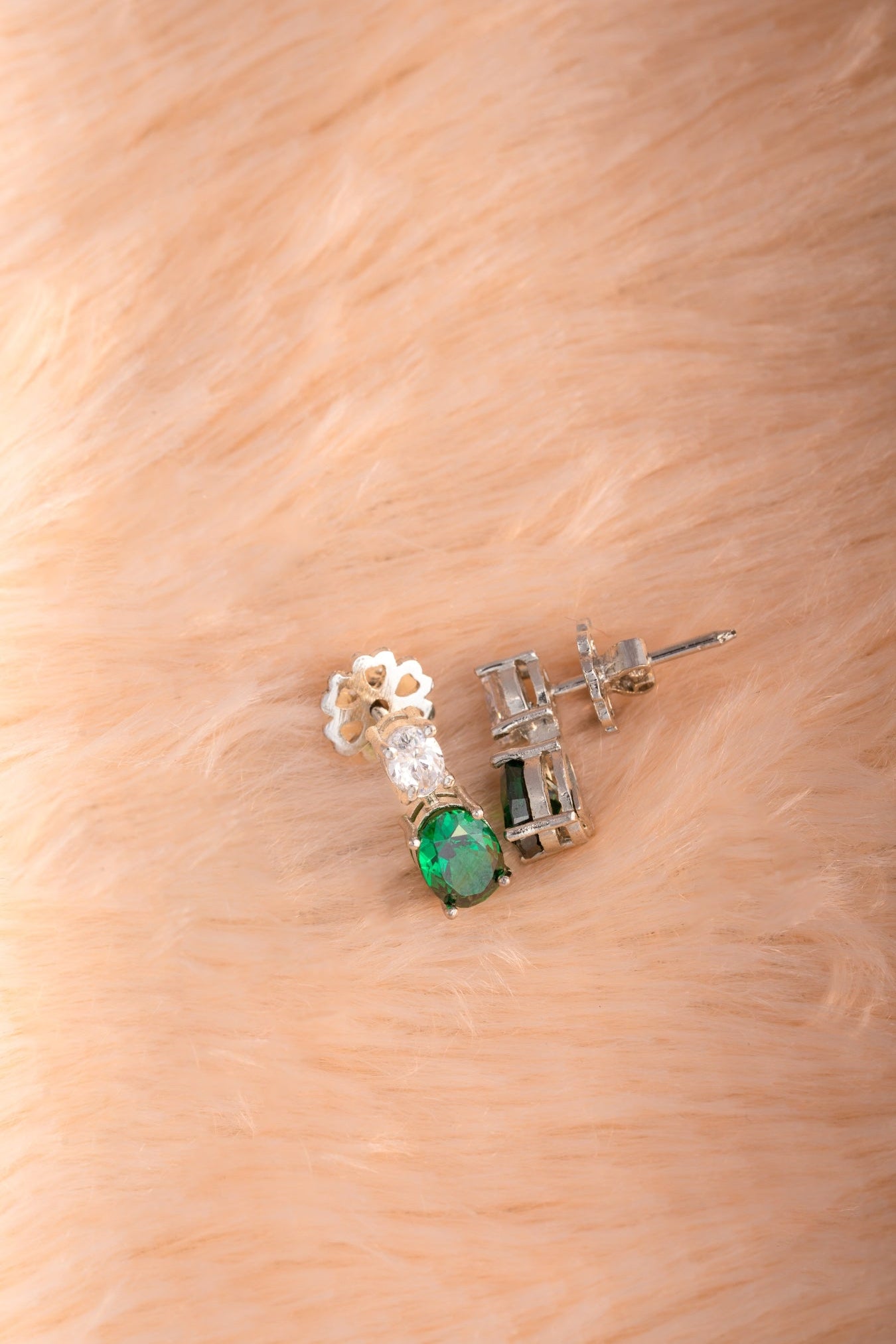 Pure 925 Silver Emerald Green & White Oval Drop Earrings – 14x7mm