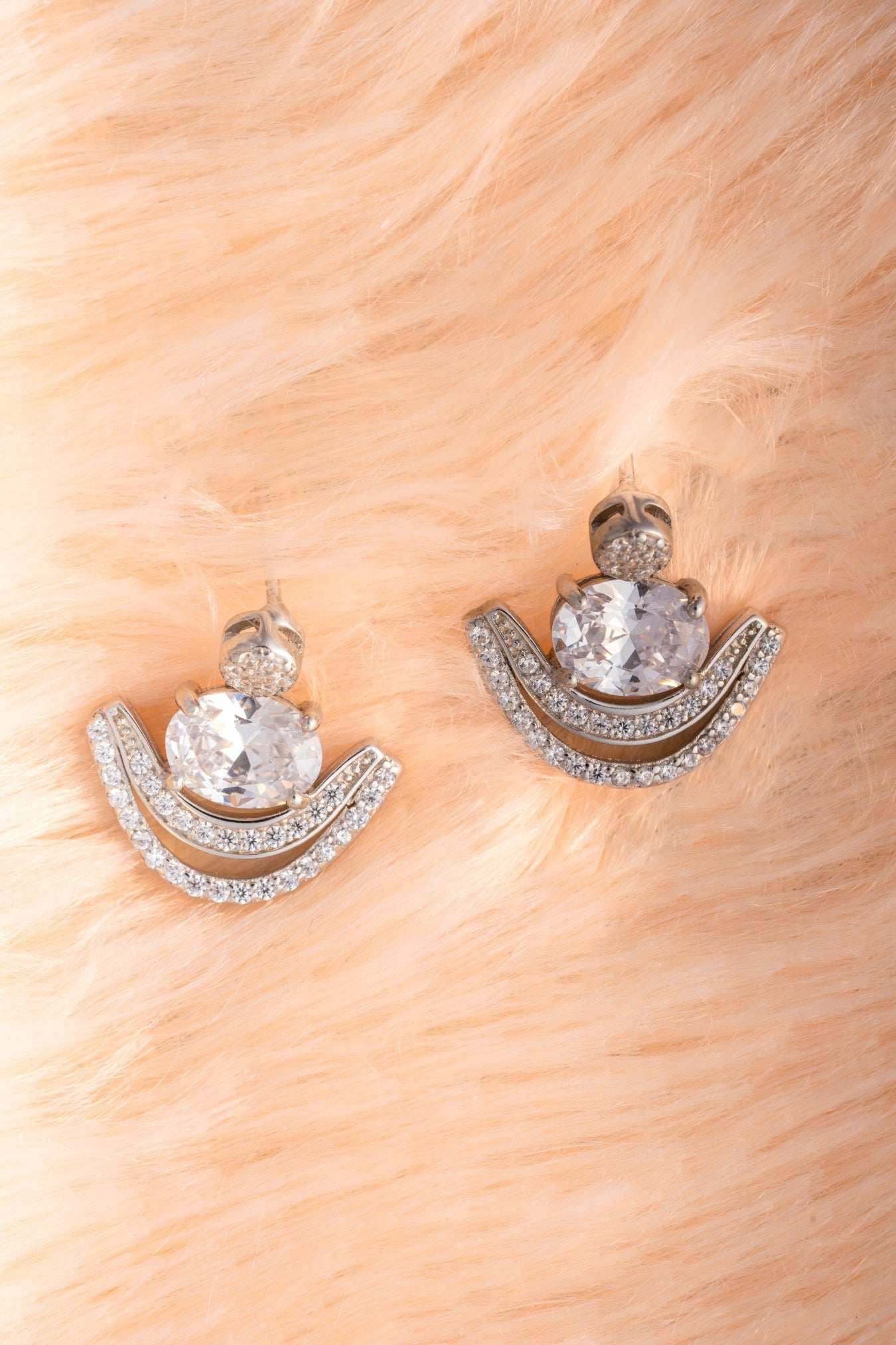 Pure 925 Silver Round-Cut & Double Arch Earrings – 16x16mm