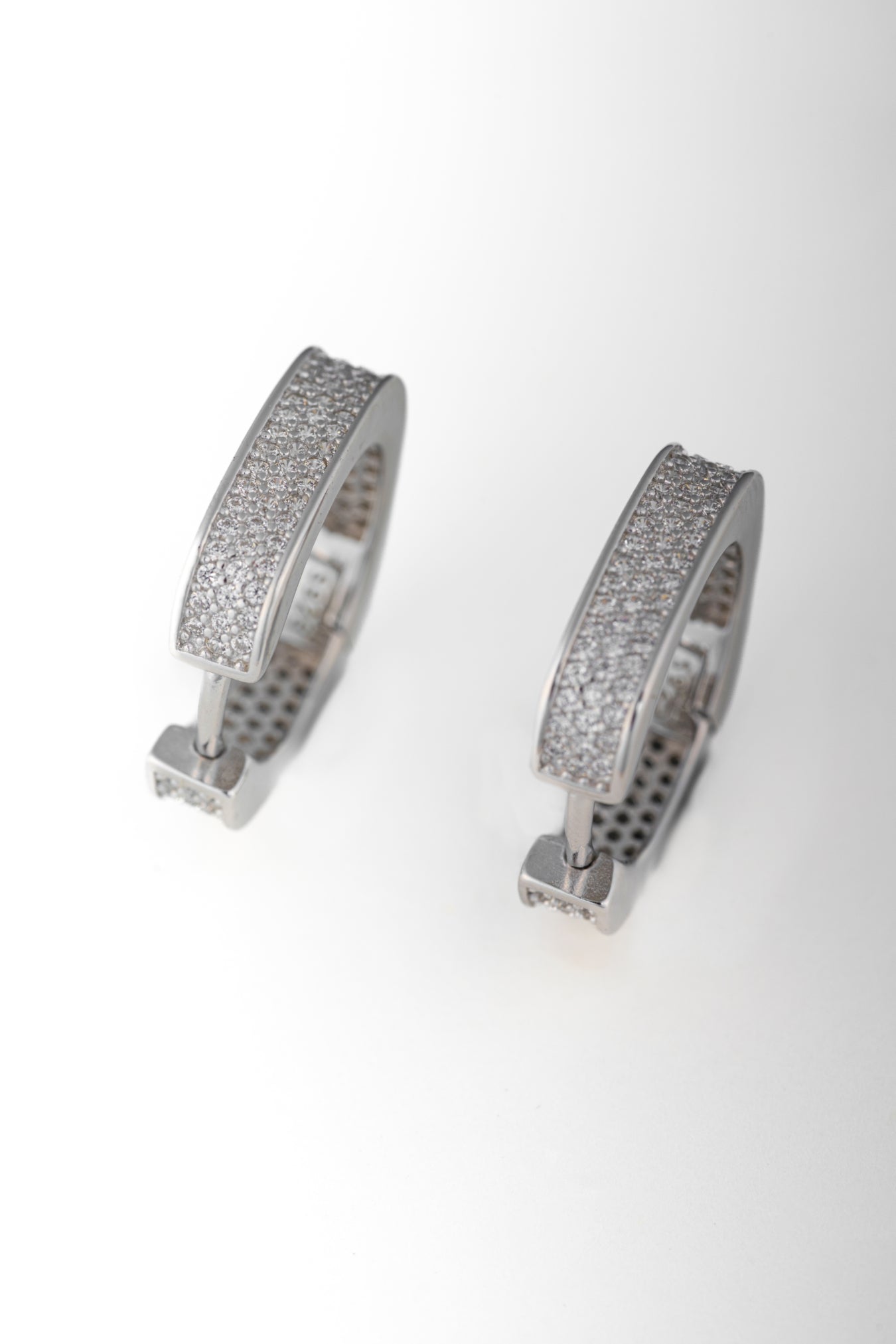 Pure 925 Silver Pavé Diamond Hoop Earrings – 19x17mm