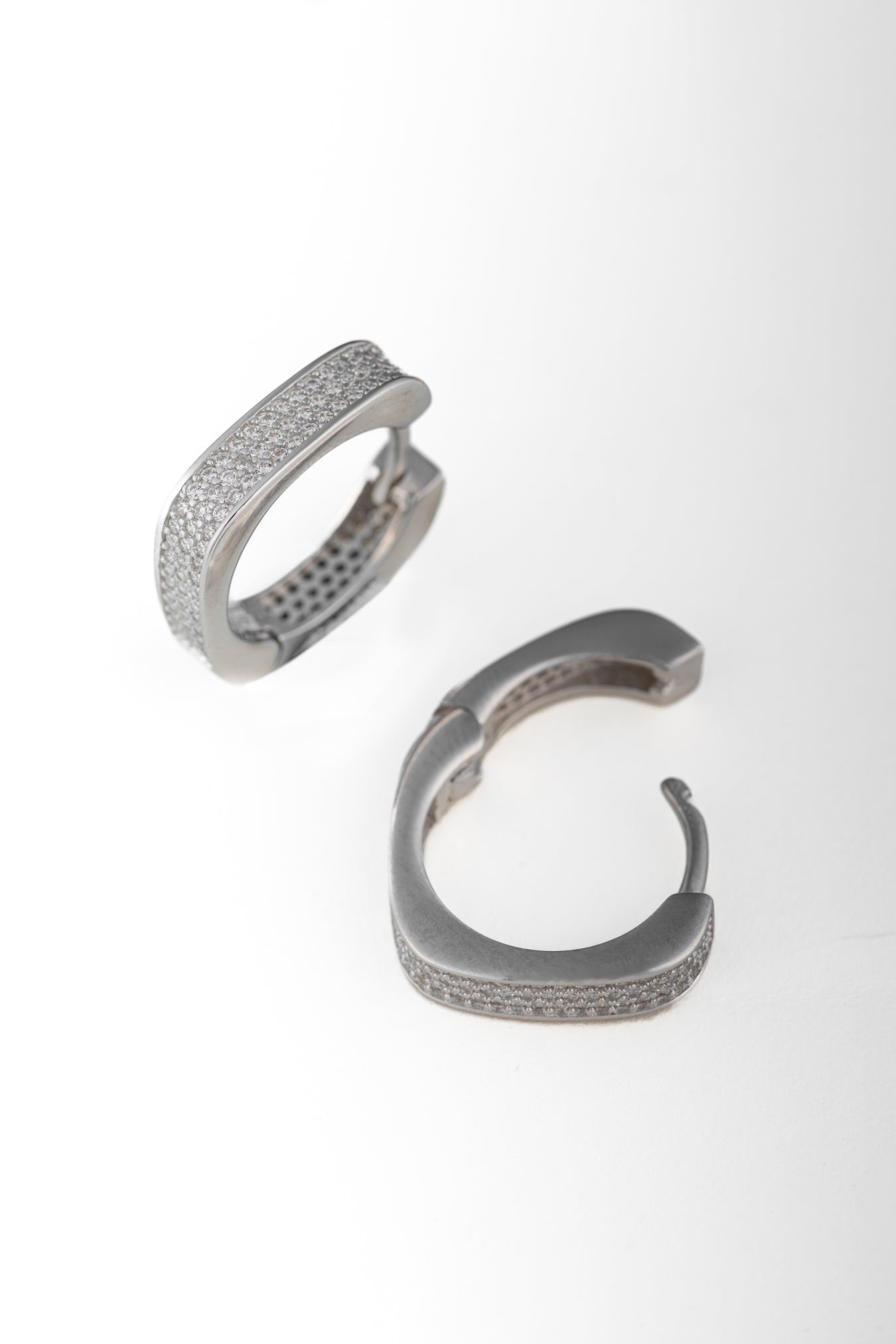 Pure 925 Silver Pavé Diamond Hoop Earrings – 19x17mm