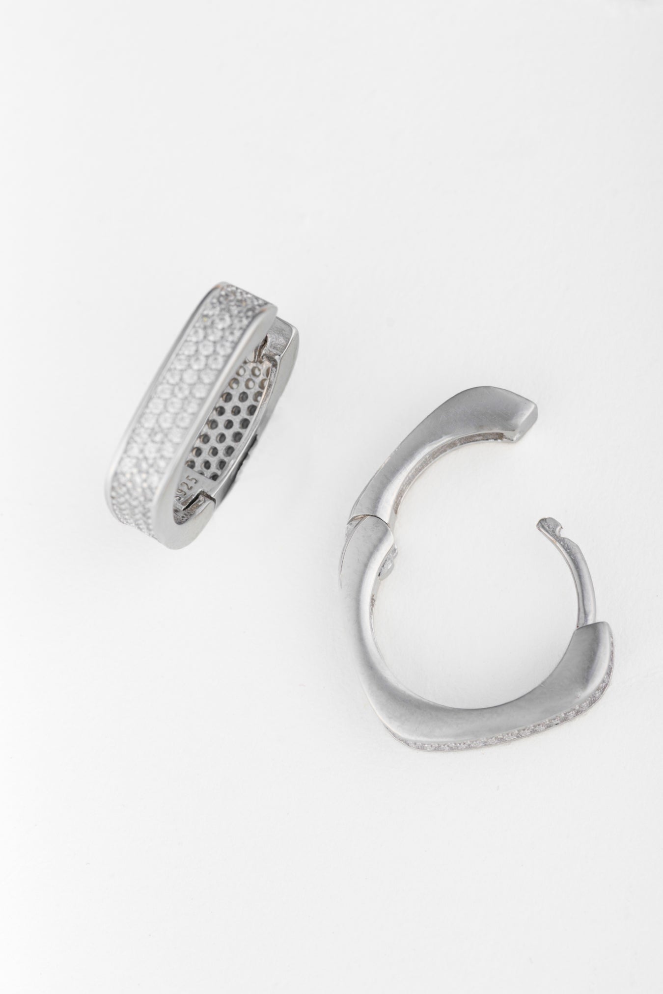 Pure 925 Silver Pavé Diamond Hoop Earrings – 19x17mm