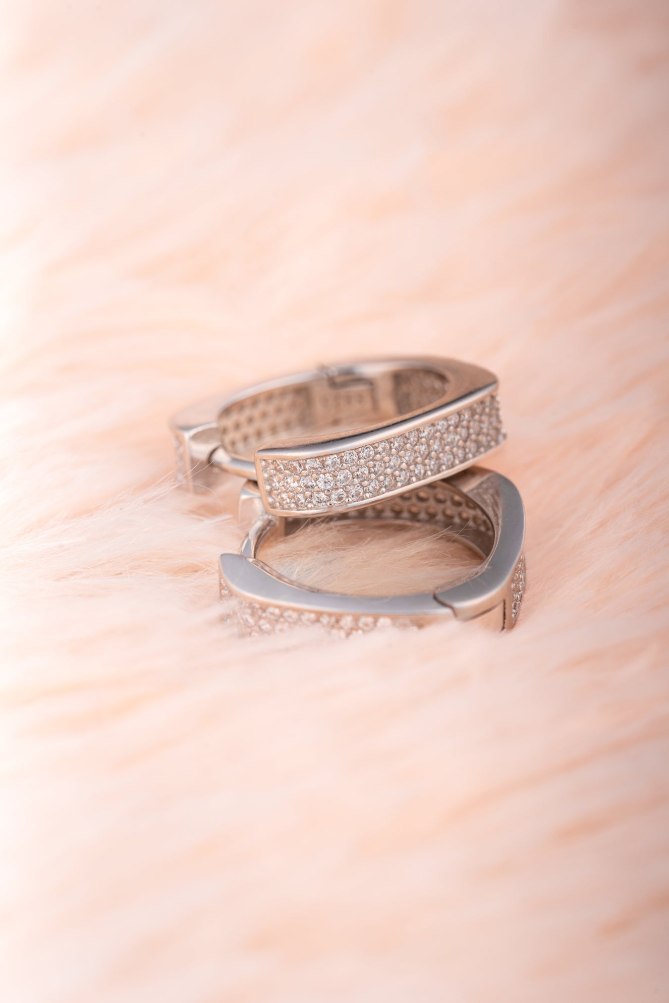 Pure 925 Silver Pavé Diamond Hoop Earrings – 19x17mm