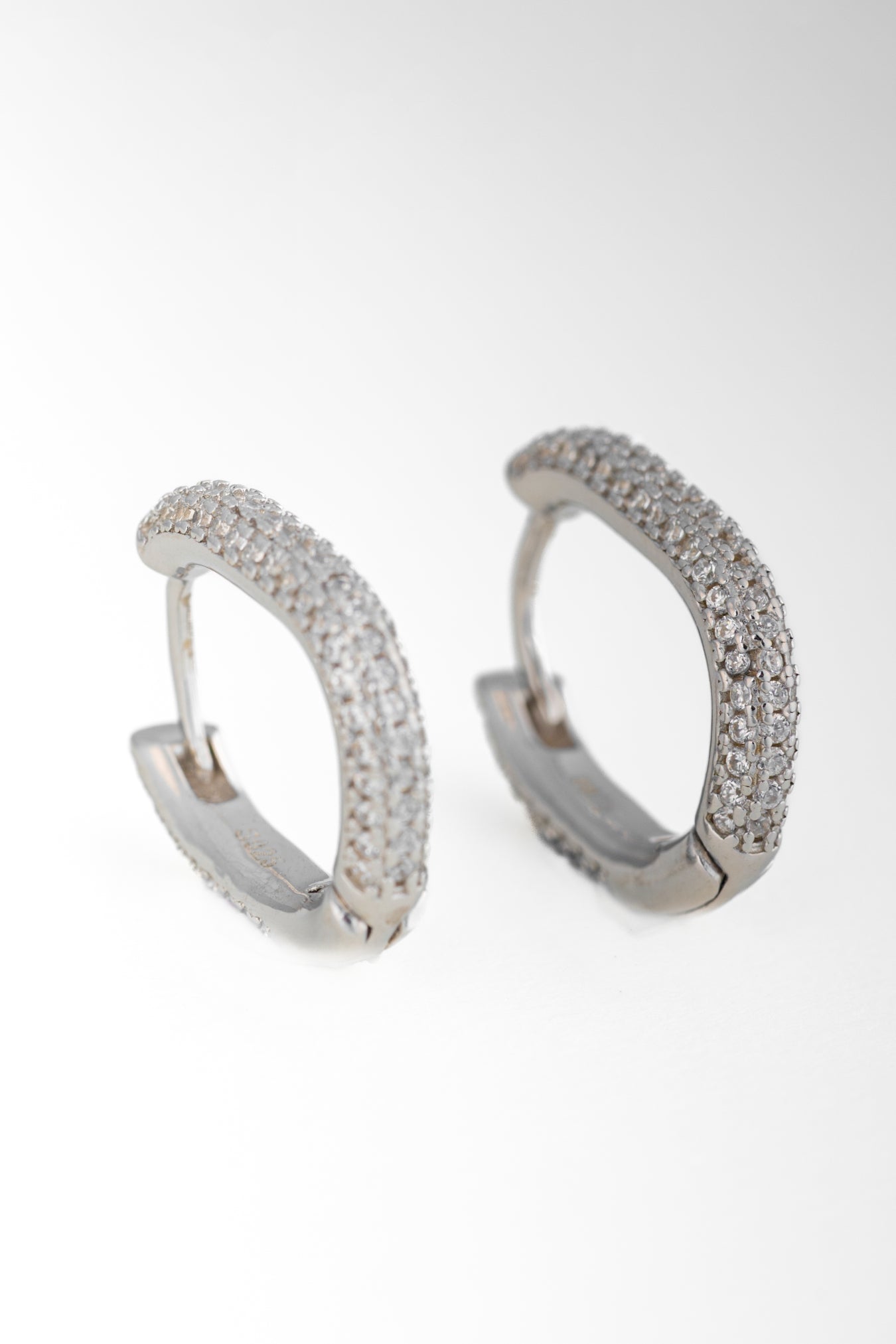 Pure 925 Silver Rectangular Pavé Hoop Earrings – 17x15mm