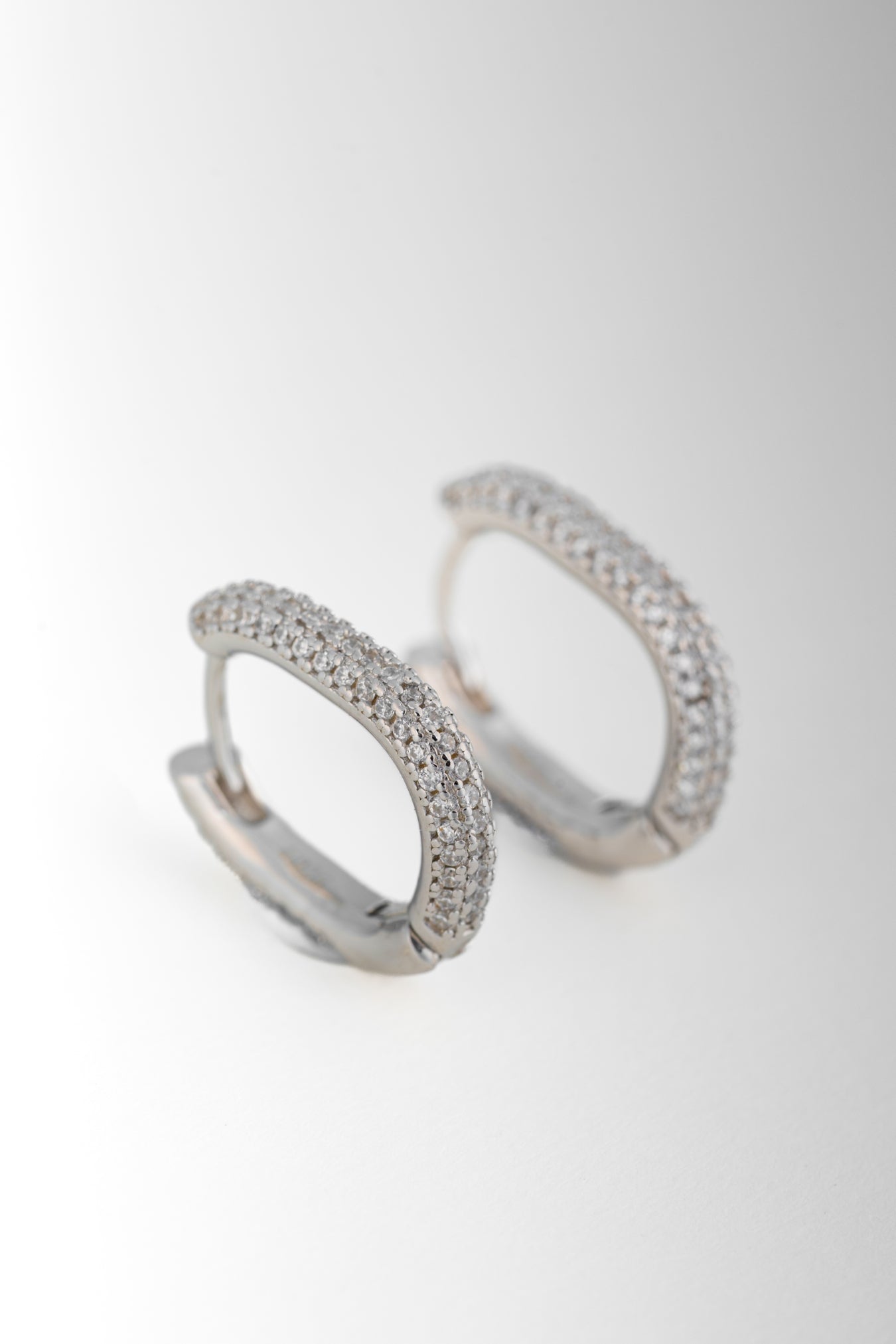 Pure 925 Silver Rectangular Pavé Hoop Earrings – 17x15mm