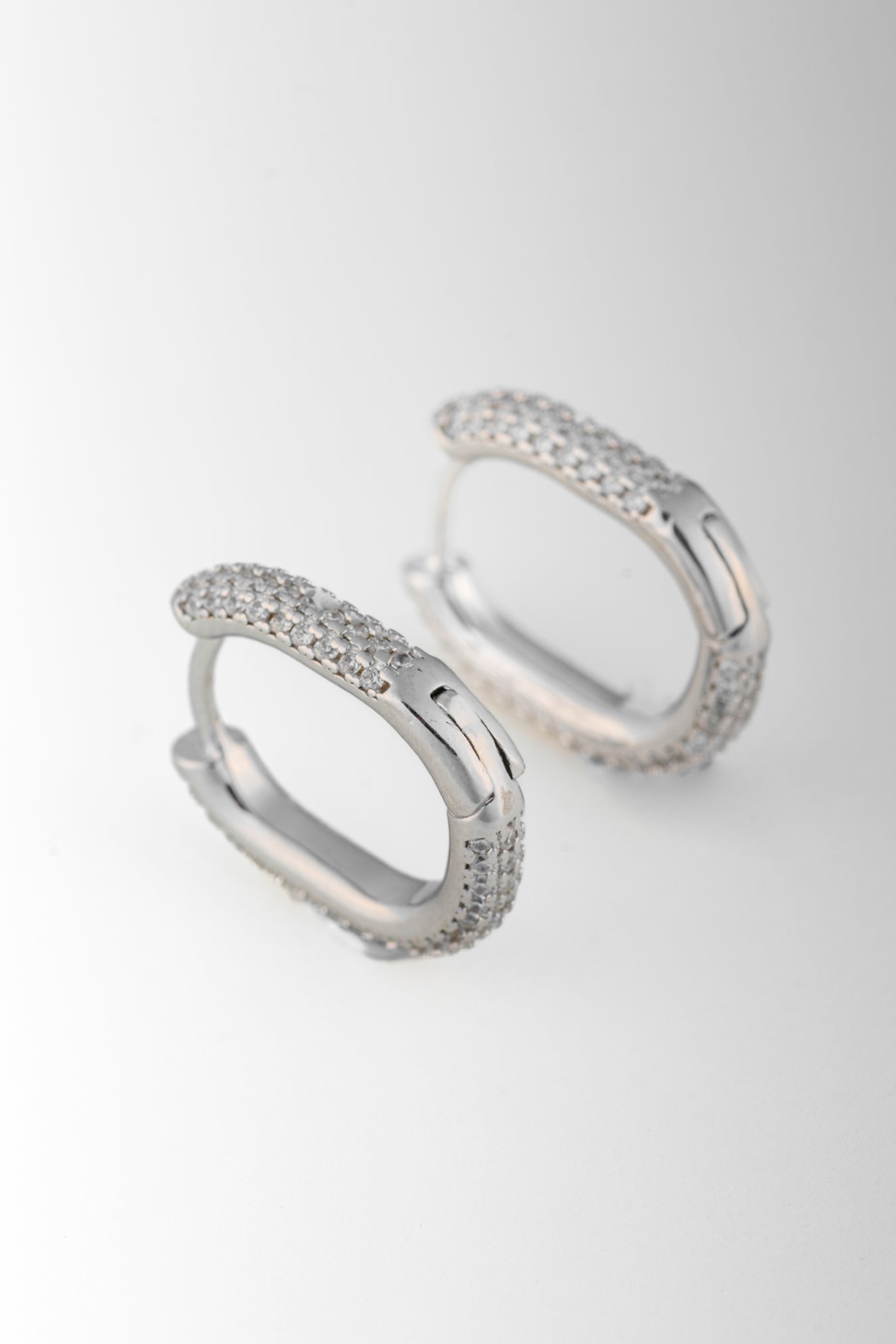 Pure 925 Silver Rectangular Pavé Hoop Earrings – 17x15mm