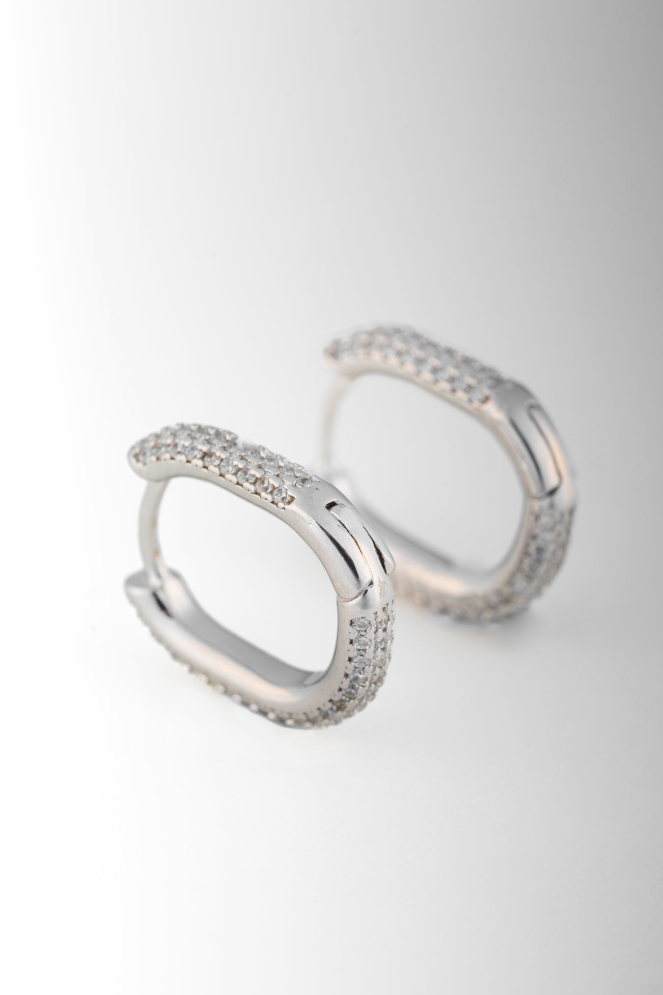 Pure 925 Silver Rectangular Pavé Hoop Earrings – 17x15mm