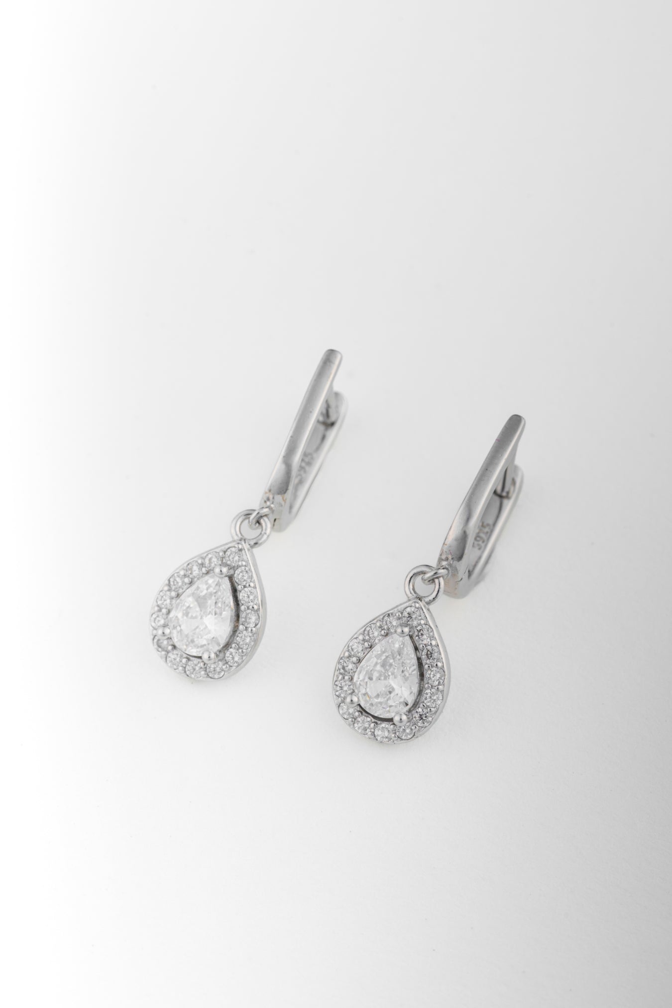 Pure 925 Silver Teardrop Halo Dangle Earrings – 27x10mm