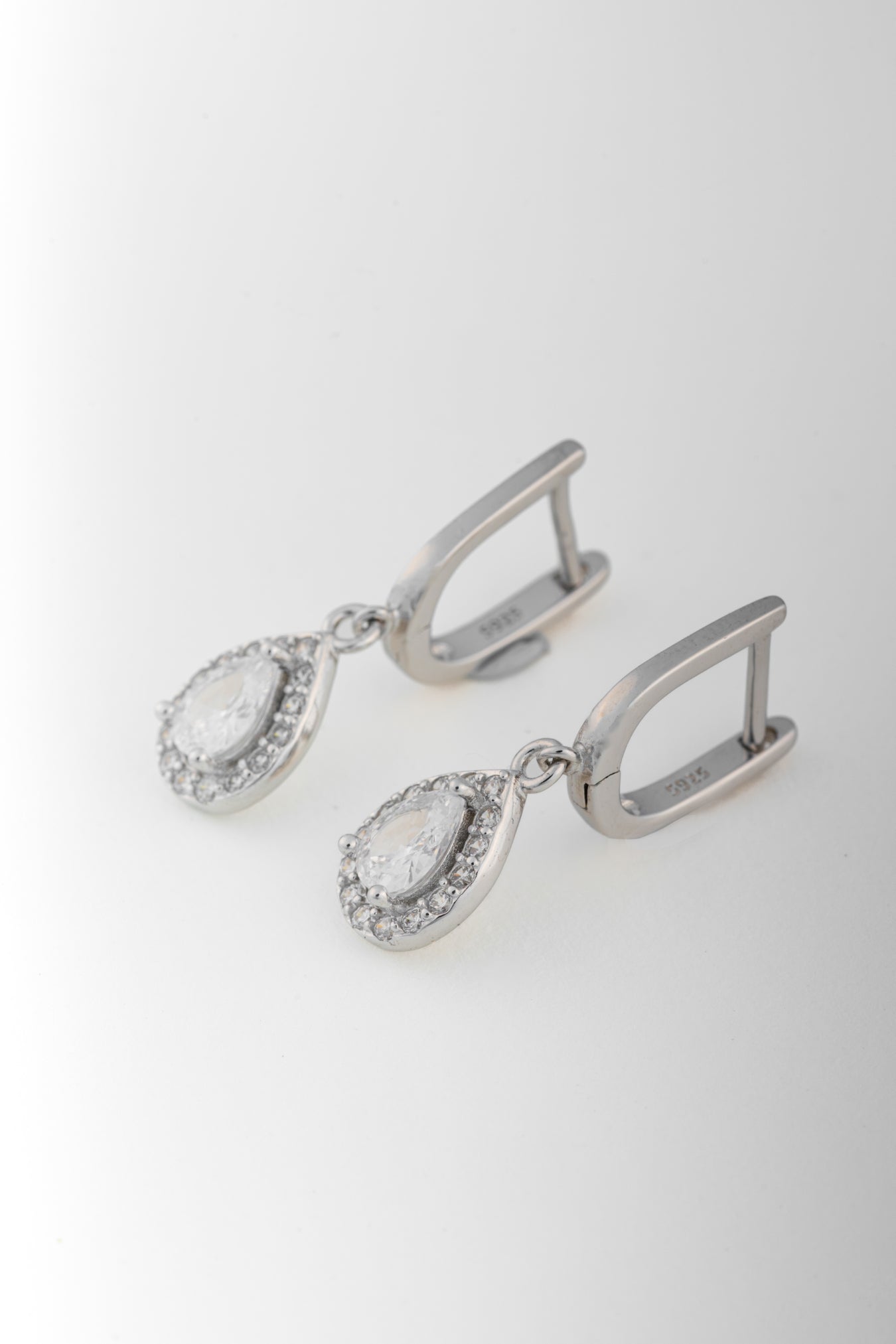 Pure 925 Silver Teardrop Halo Dangle Earrings – 27x10mm