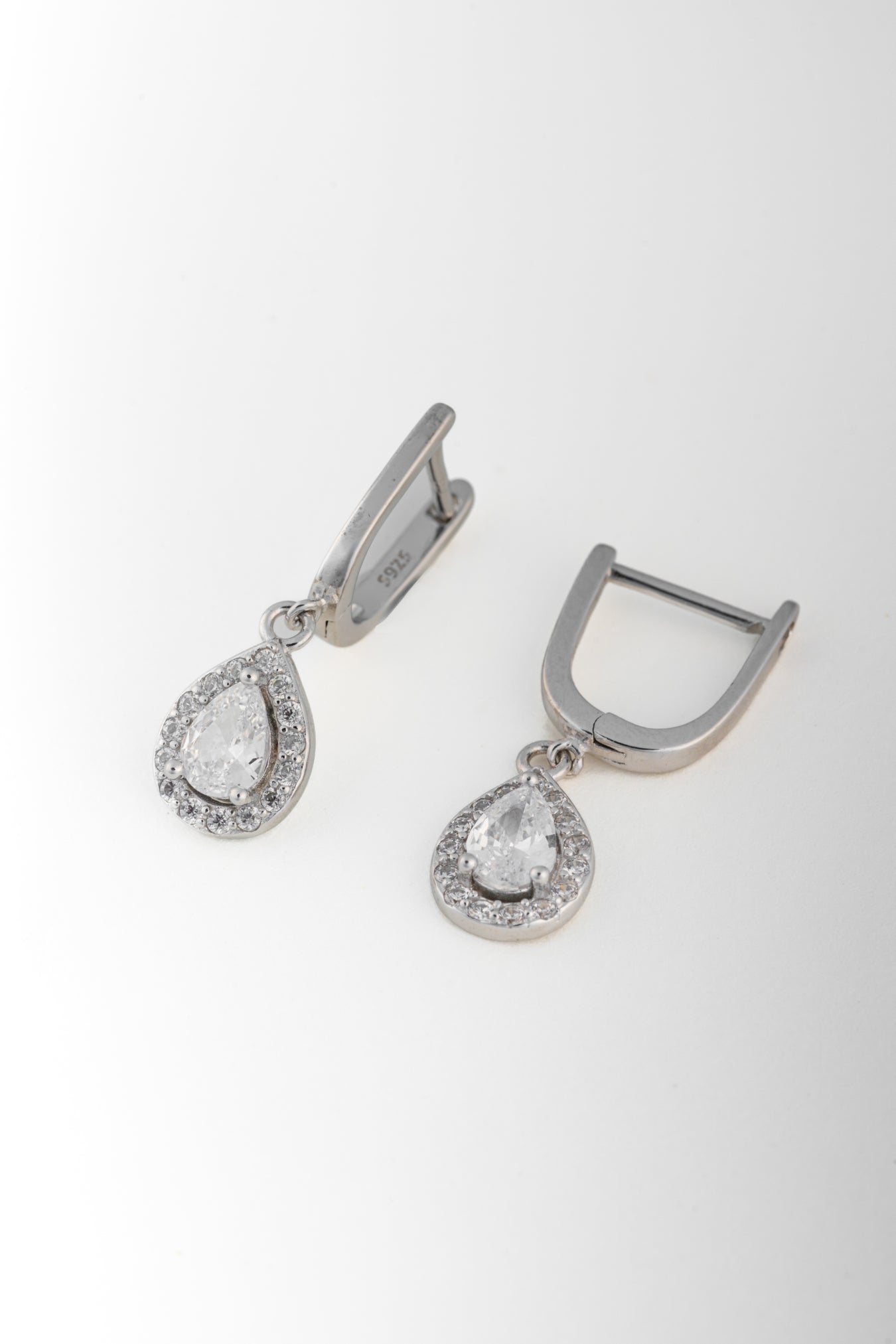 Pure 925 Silver Teardrop Halo Dangle Earrings – 27x10mm