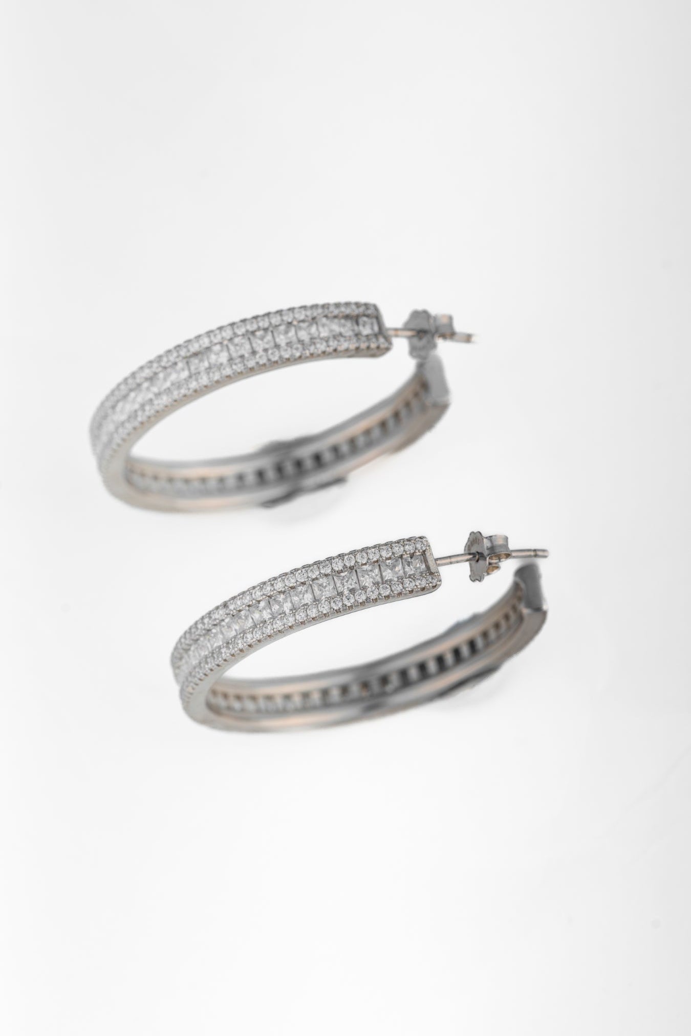 Pure 925 Silver Grand Pave Hoop Earrings – 36x36mm