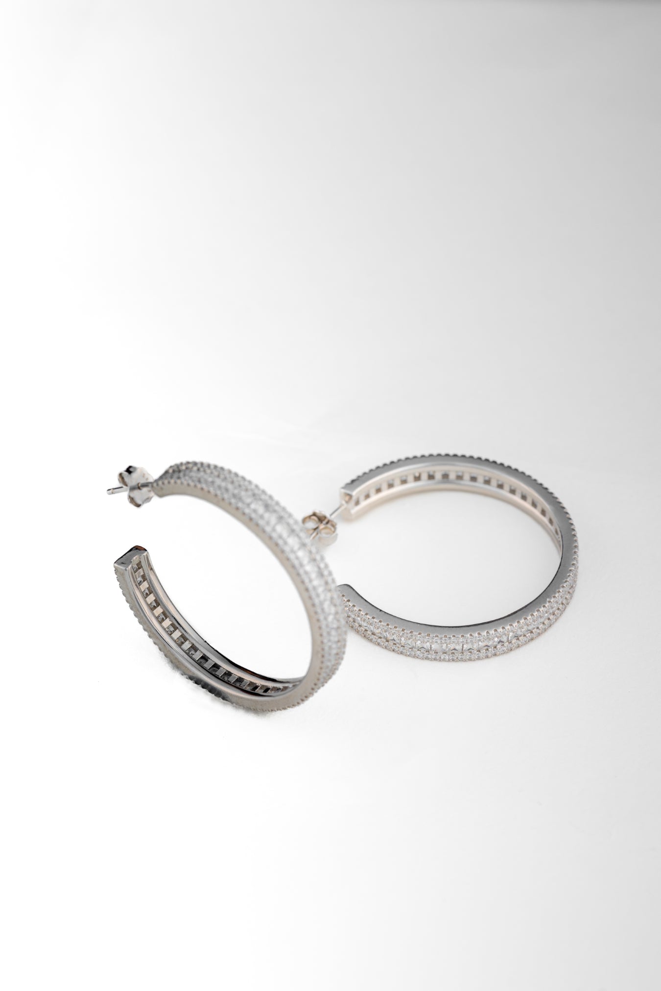 Pure 925 Silver Grand Pave Hoop Earrings – 36x36mm