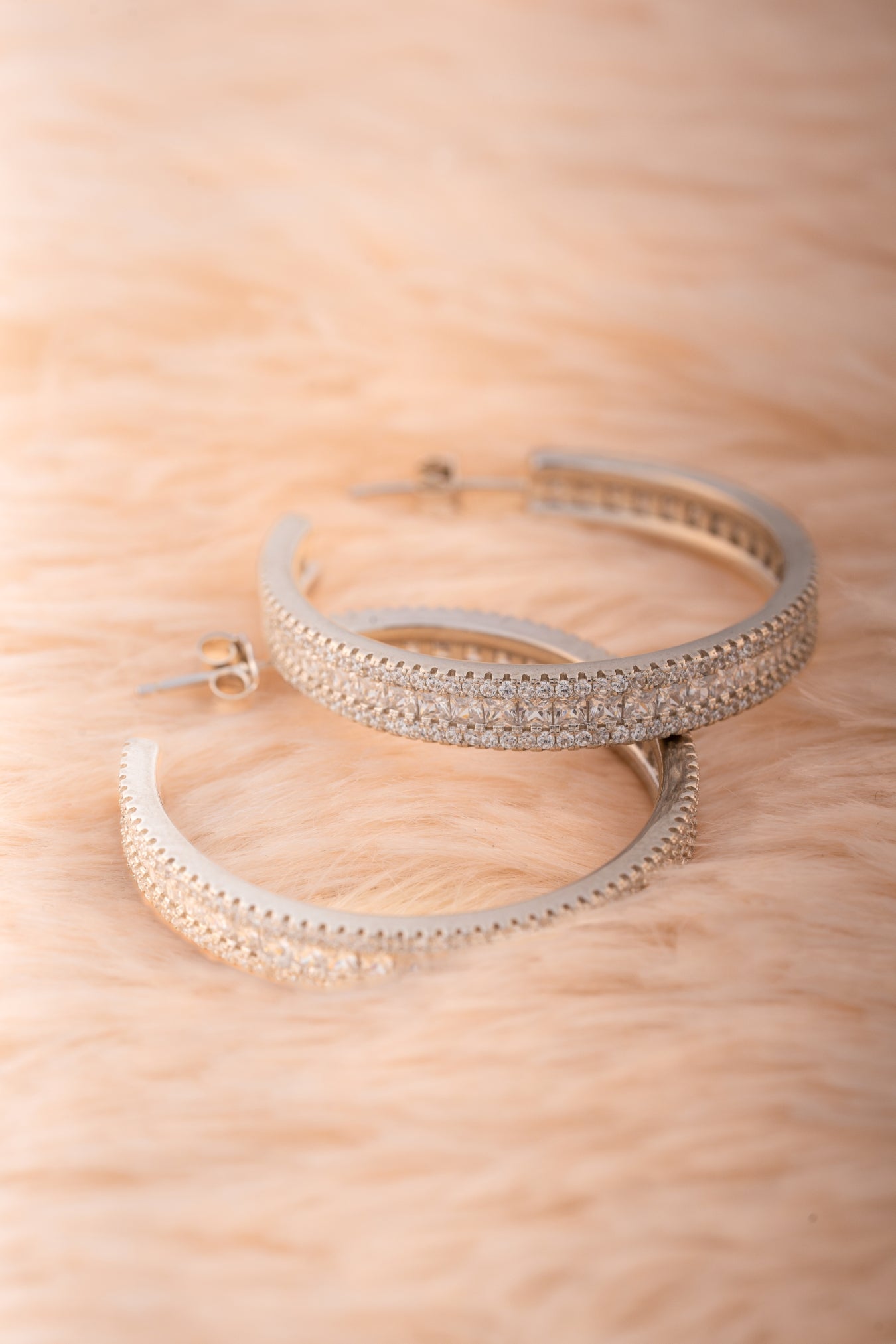 Pure 925 Silver Grand Pave Hoop Earrings – 36x36mm