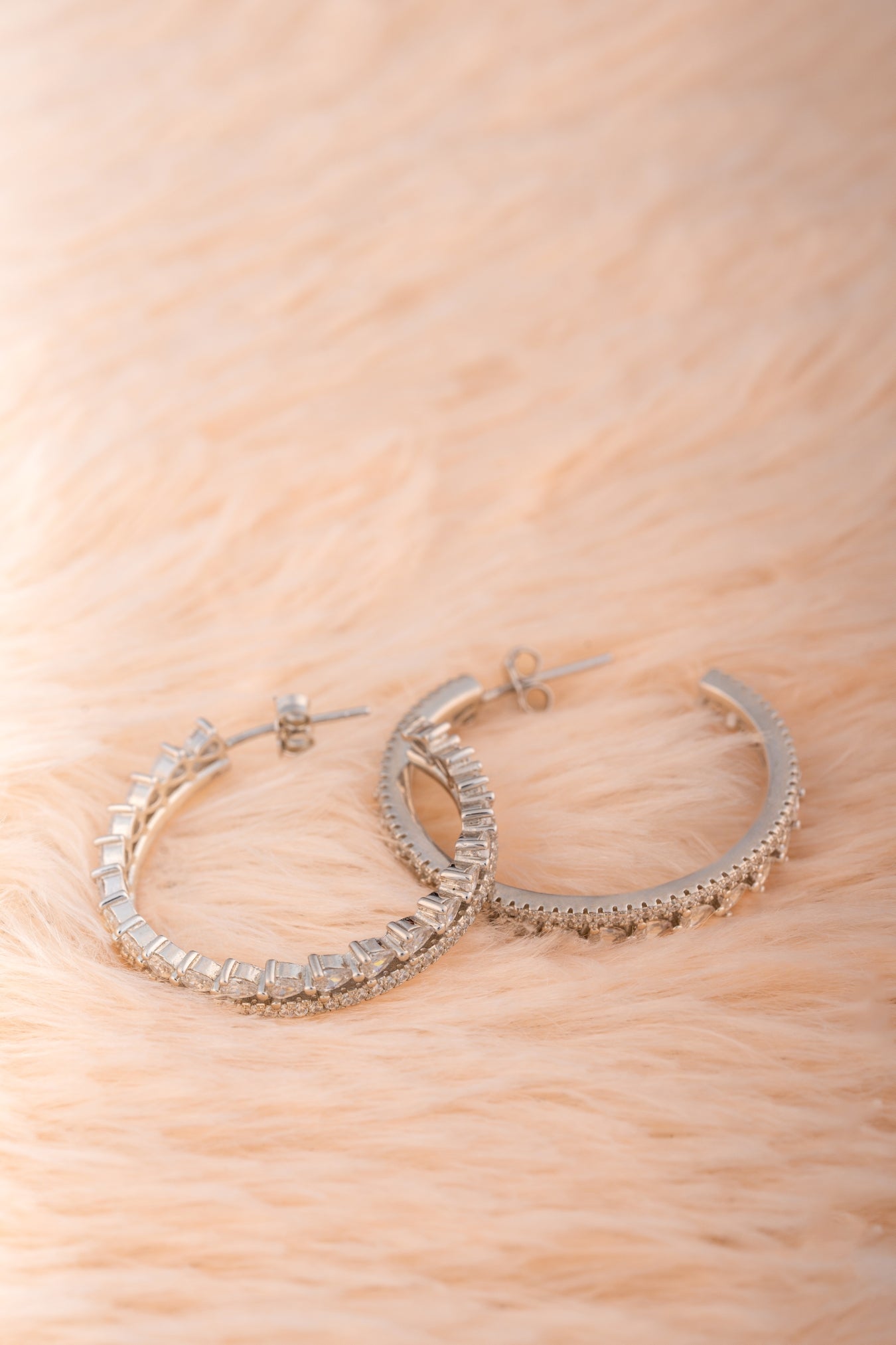 Pure 925 Silver Baguette & Round Cut Hoop Earrings – 32x32mm