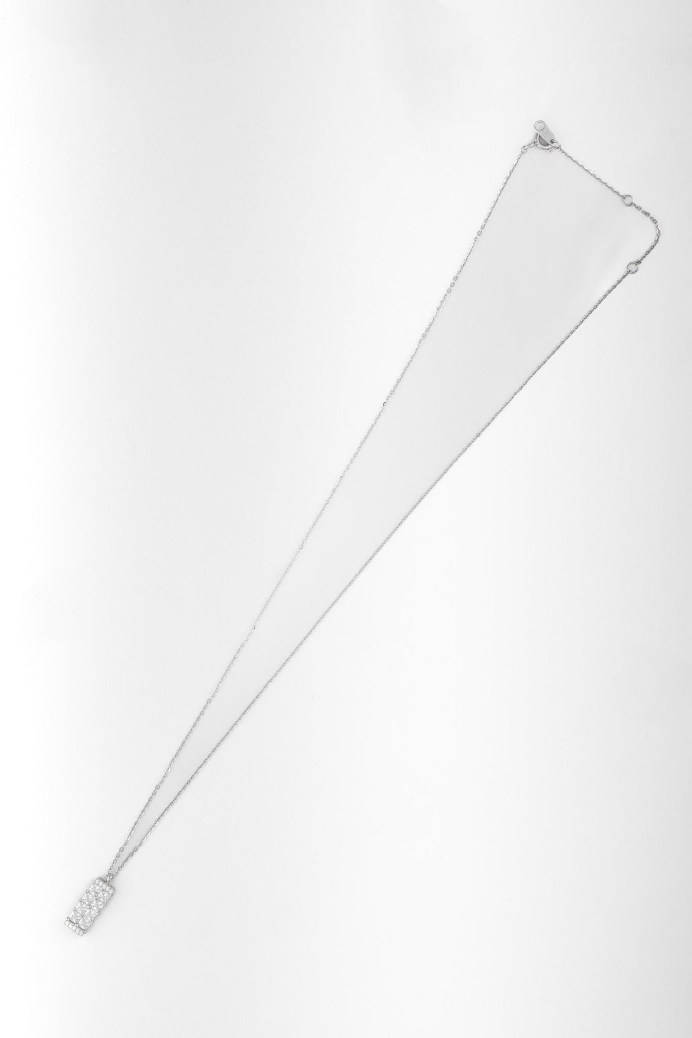 Pure 925 Silver Elegant Rectangle Pendant Necklace with CZ Diamonds – 18 Inch