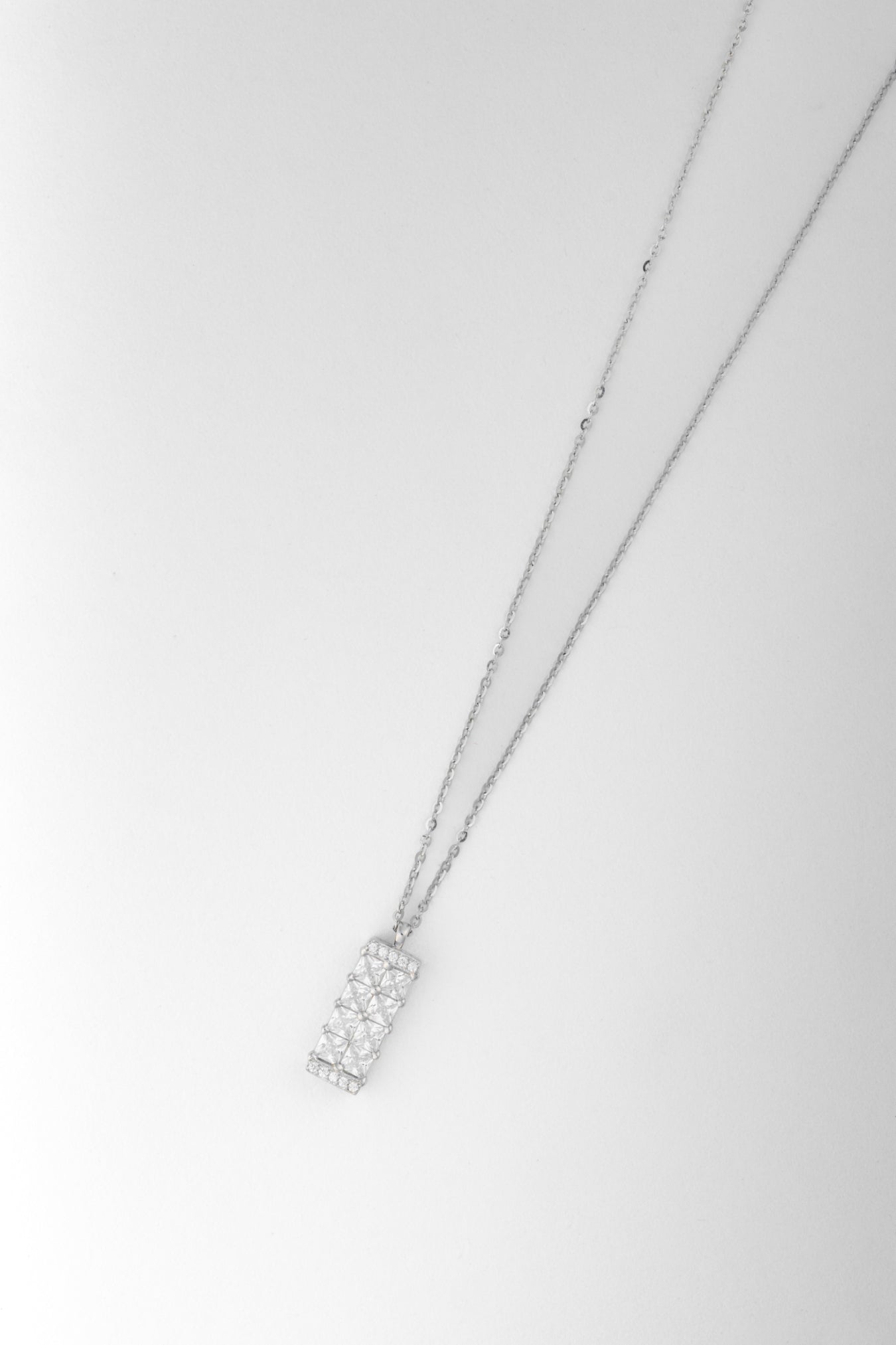Pure 925 Silver Elegant Rectangle Pendant Necklace with CZ Diamonds – 18 Inch