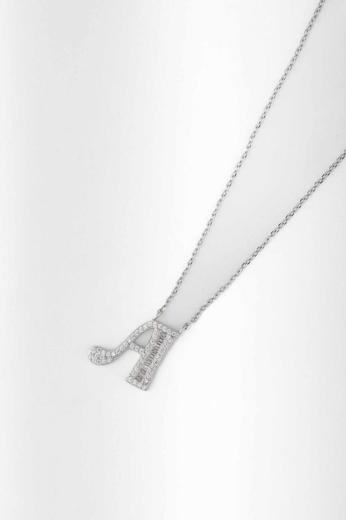 18 Inch Pure 925 Silver Alphabet Pendant Necklace – Letter "A" with CZ Diamonds