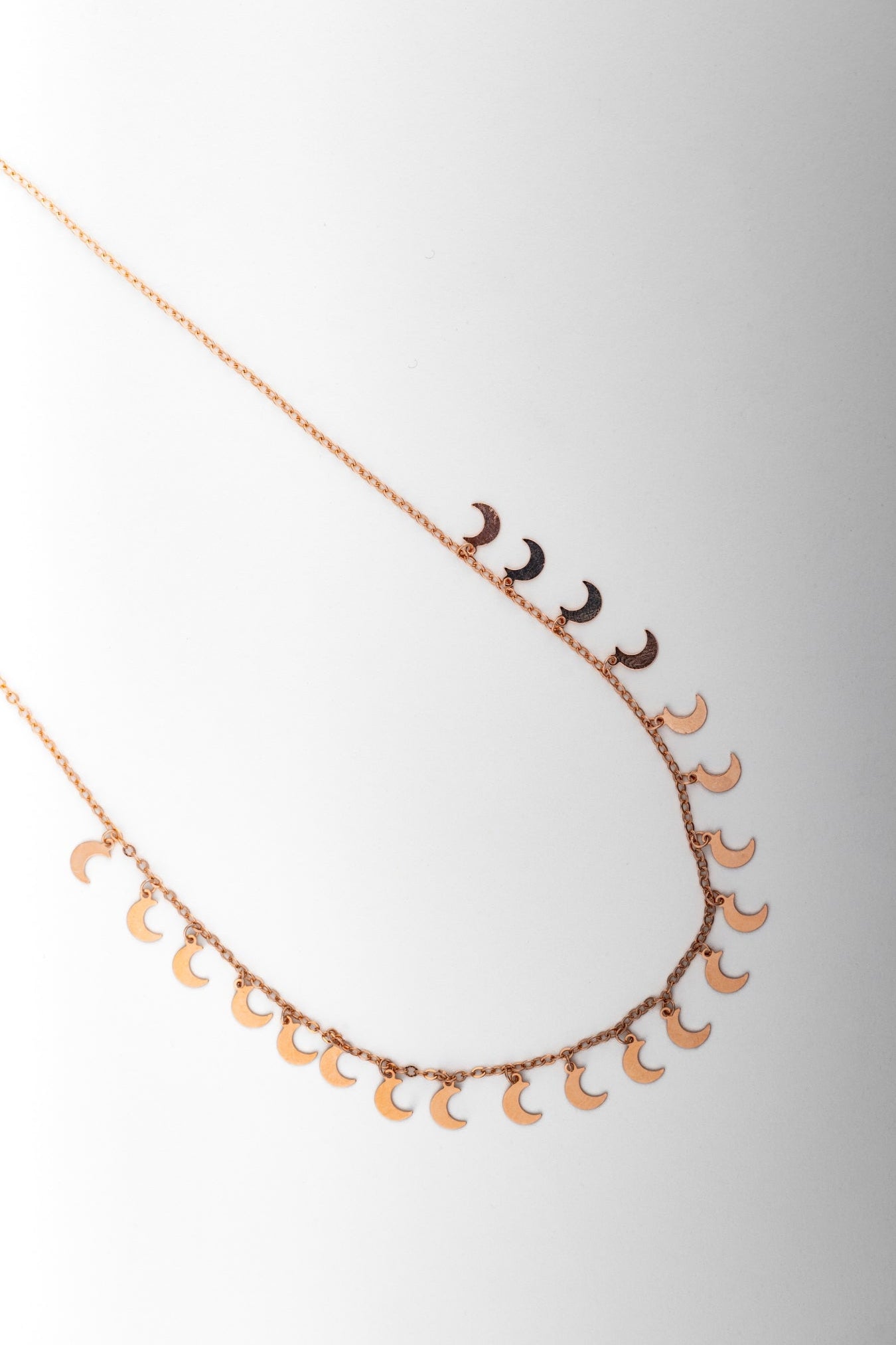 Rose Gold Crescent Moon Charm Necklace – 18 Inch
