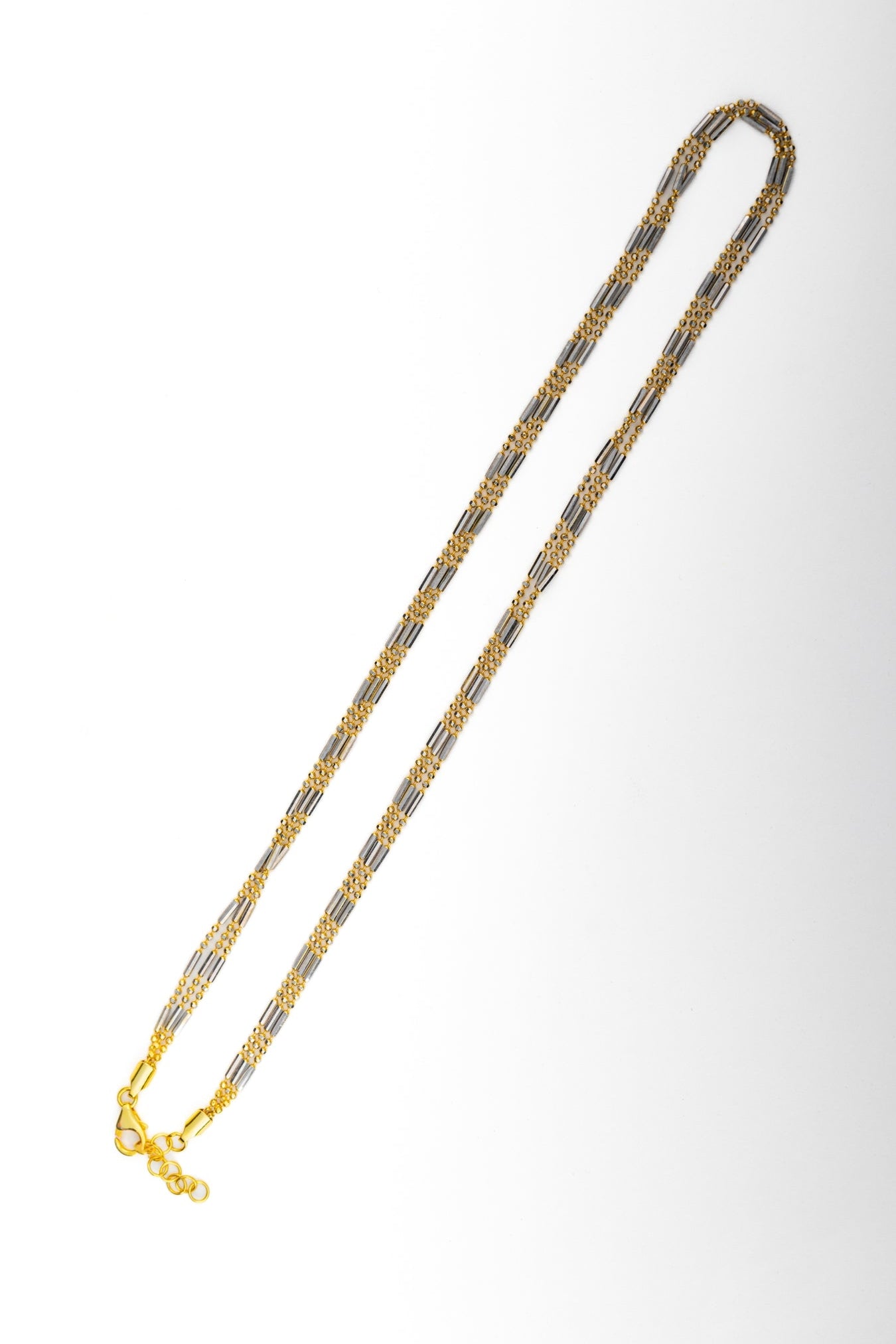Two-Tone Beaded Dual Chain Necklace – 18 Inch
