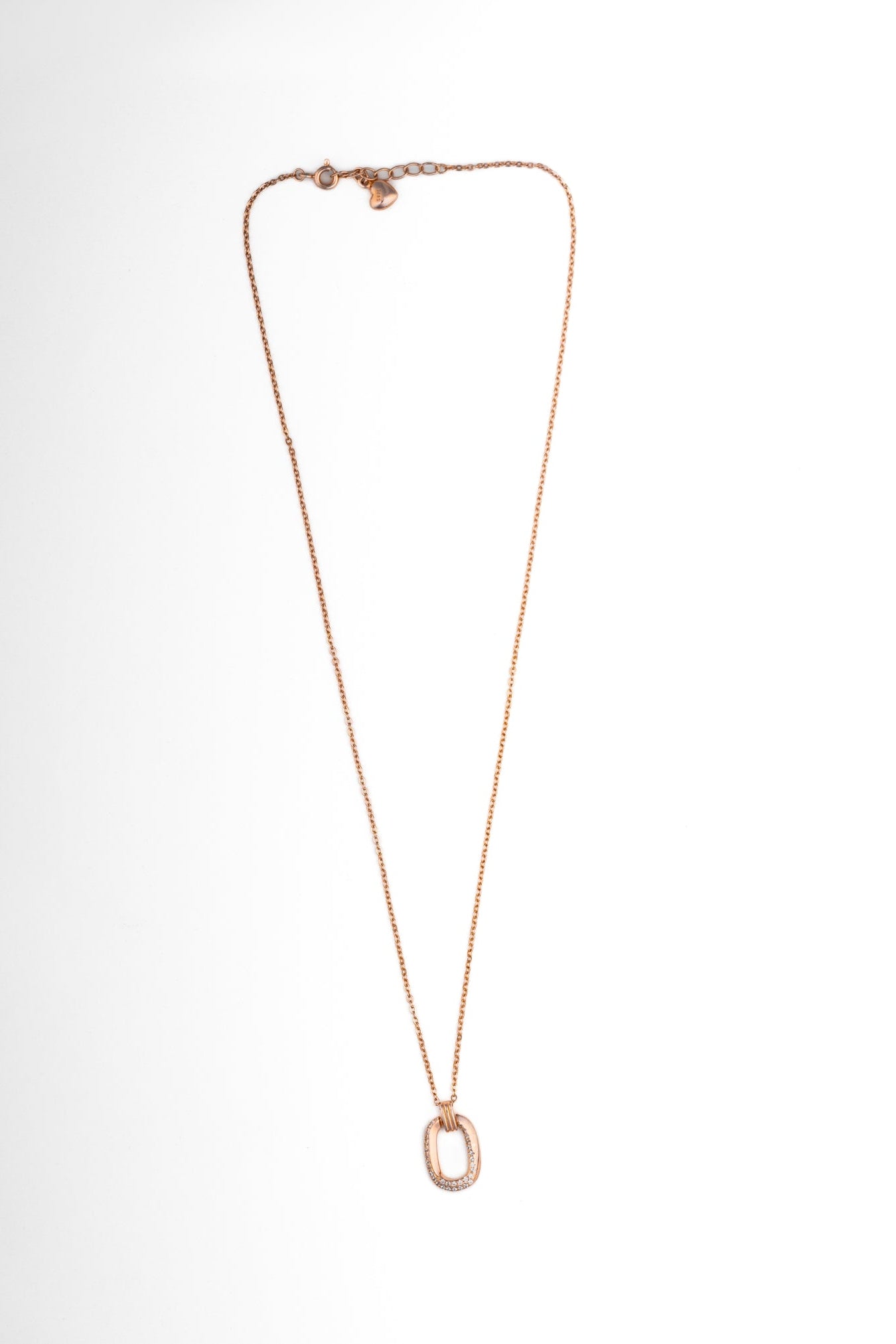 Rose Gold Oval Pendant Necklace with Crystal Accents – 18 Inch