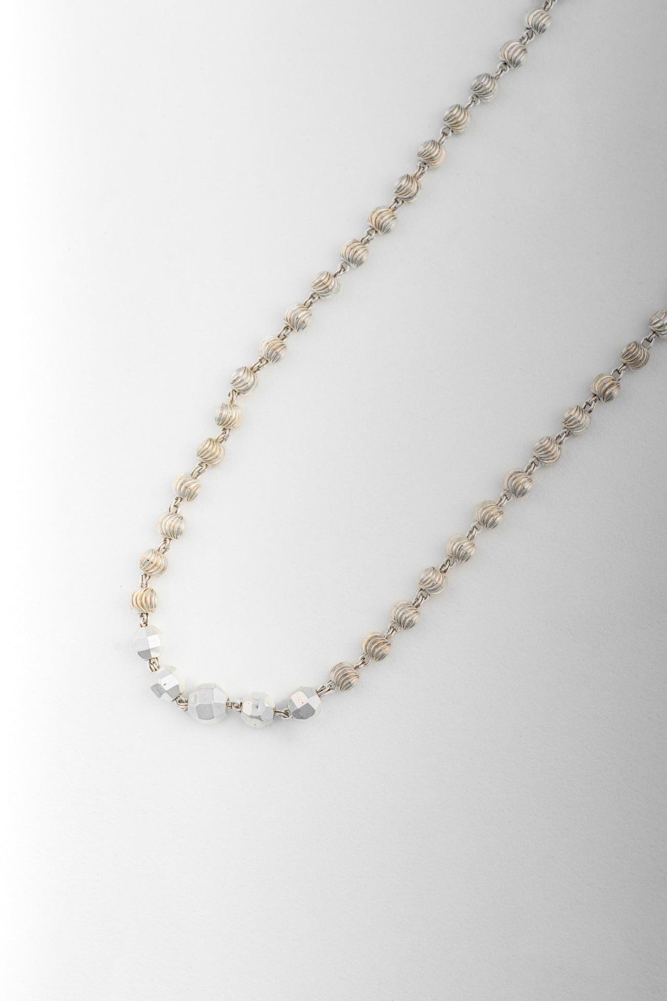 Pure 925 Silver Textured Beaded Chain Necklace – 20 Inch