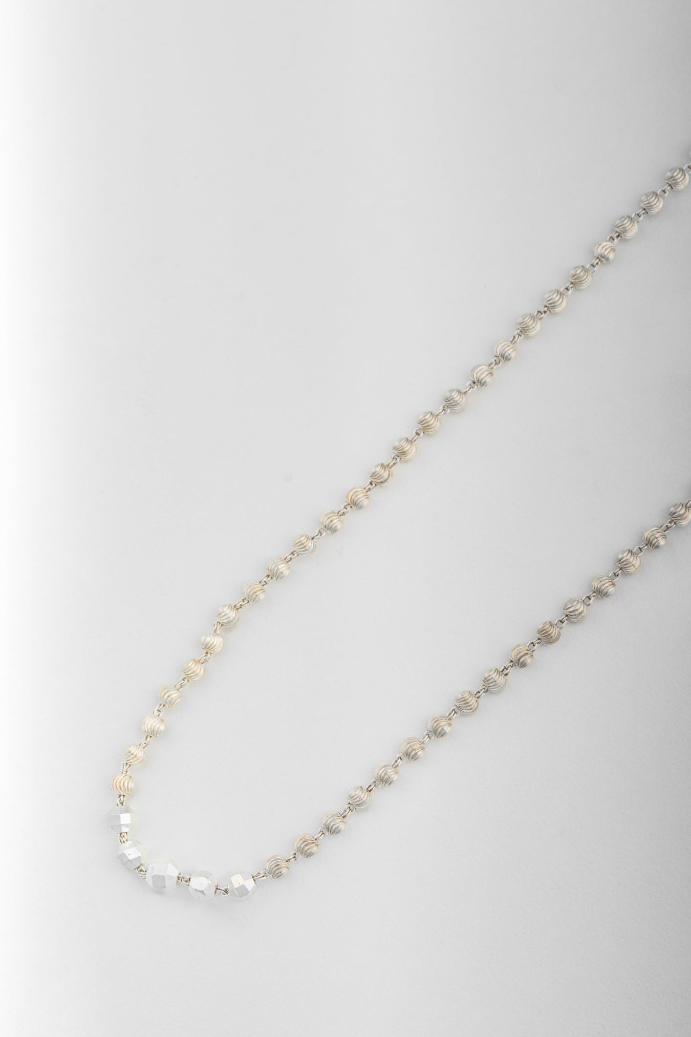 Pure 925 Silver Textured Beaded Chain Necklace – 20 Inch