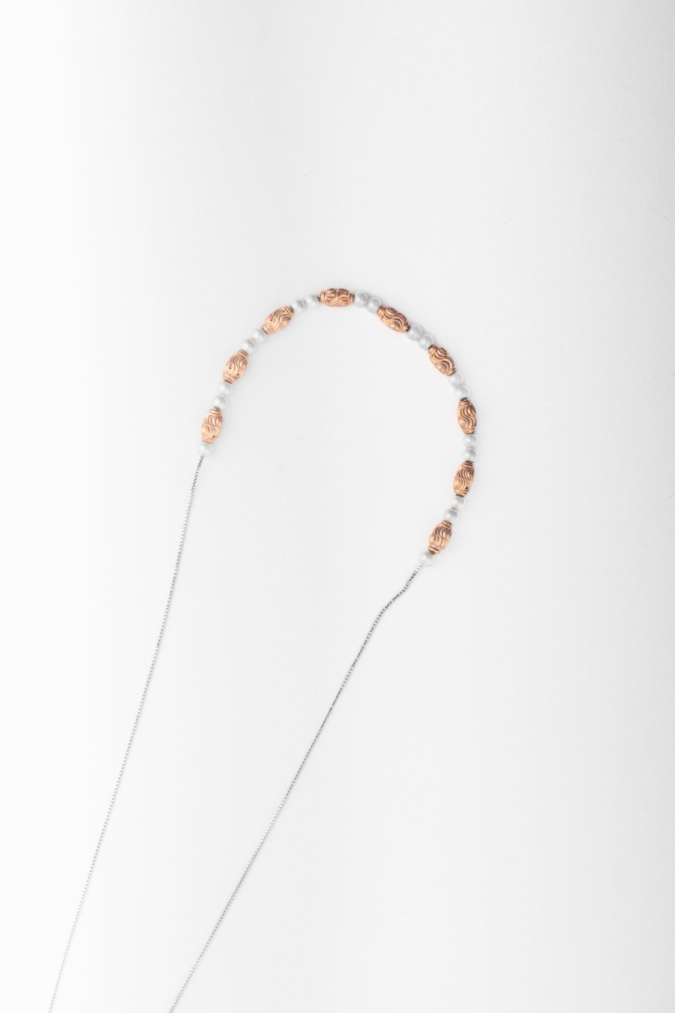 Rose Gold Beaded Necklace with White Spacers – 18 Inch