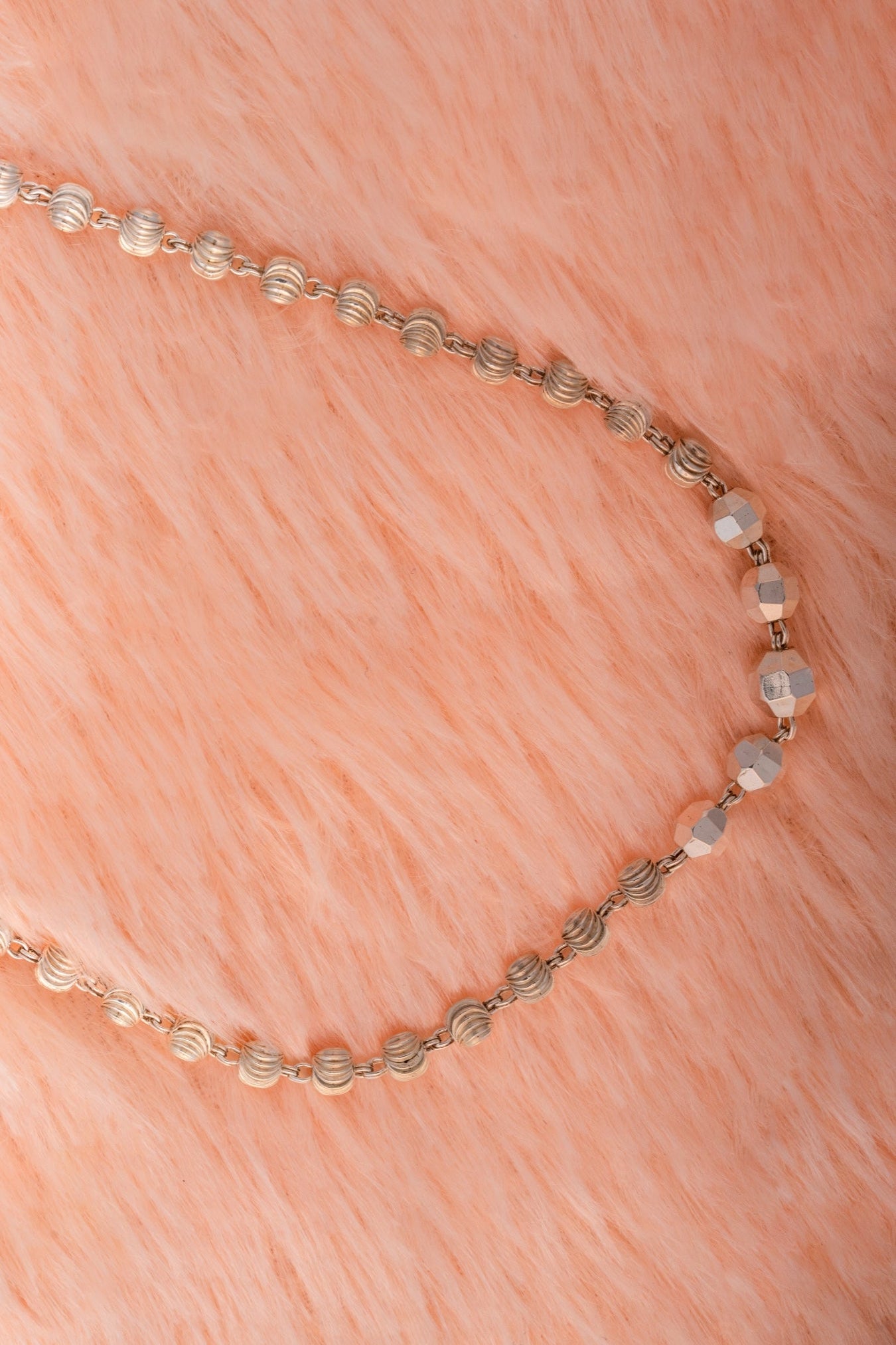 Pure 925 Silver Textured Beaded Chain Necklace – 20 Inch