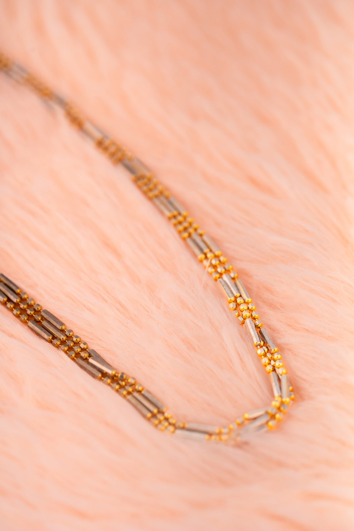 Two-Tone Beaded Dual Chain Necklace – 18 Inch