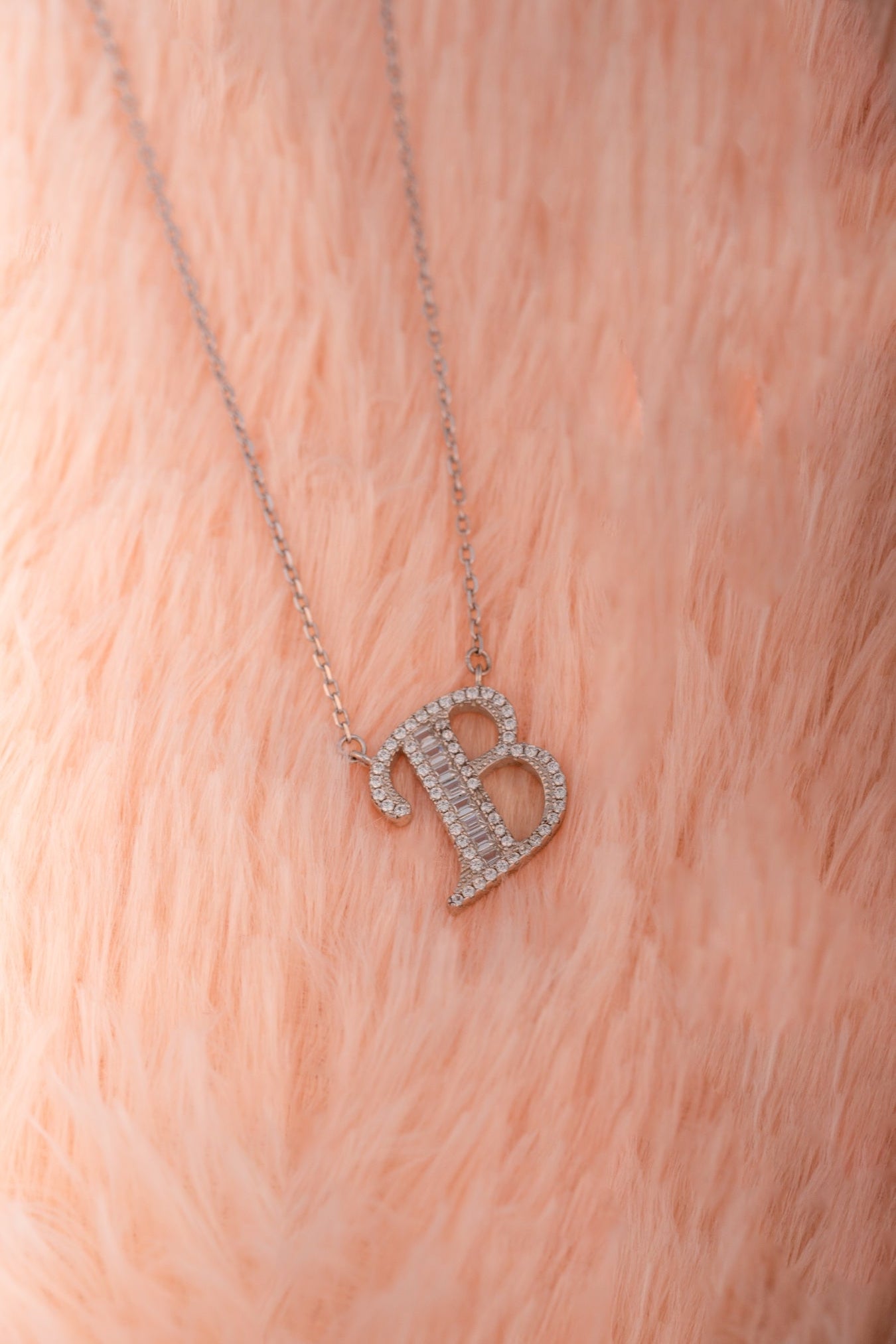 Pure 925 Silver Initial "B" Pendant Necklace with Cubic Zirconia – 18 Inch