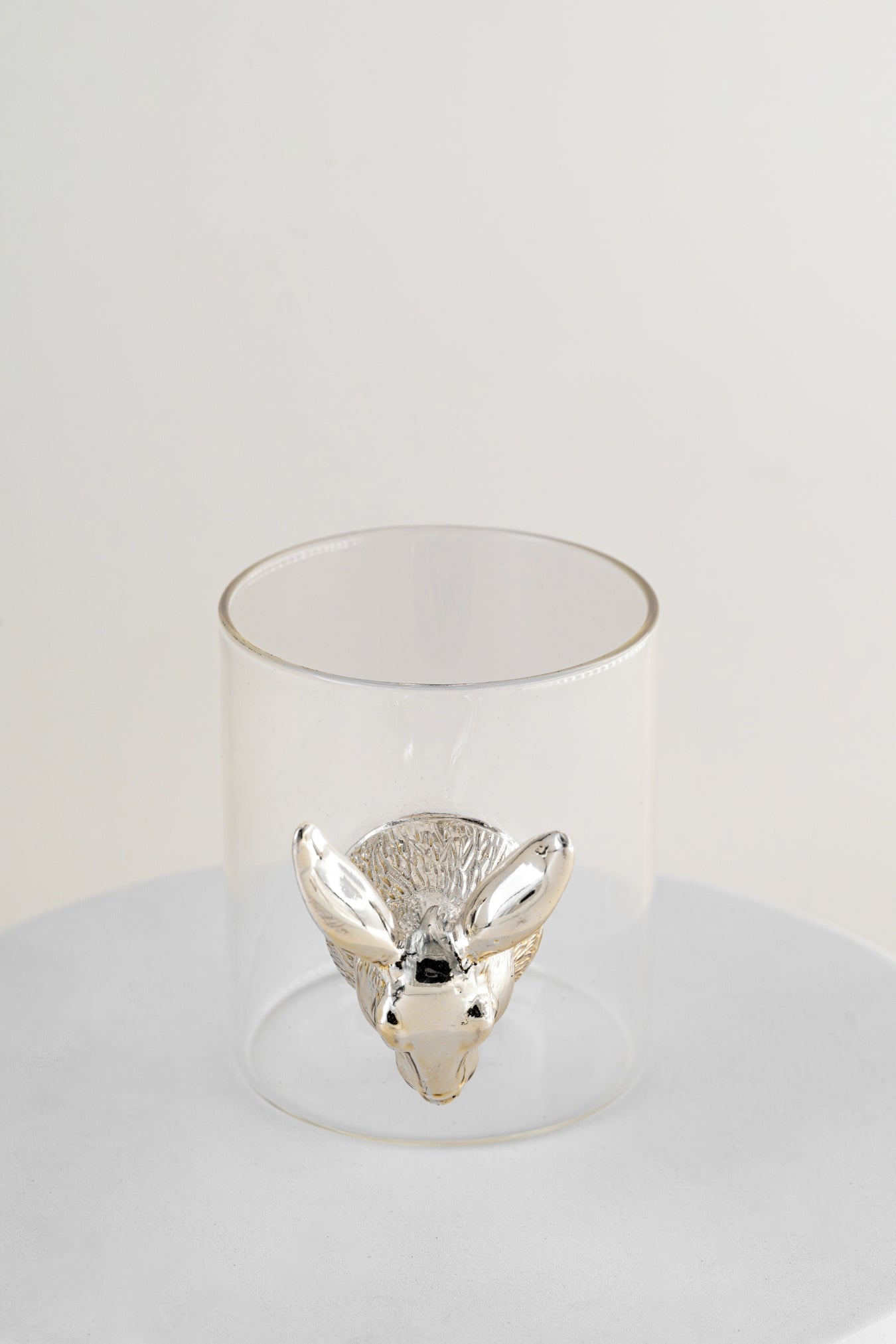 Silver-Foiled Deer Motif Glass Tumbler – 3.5in × 2.5in